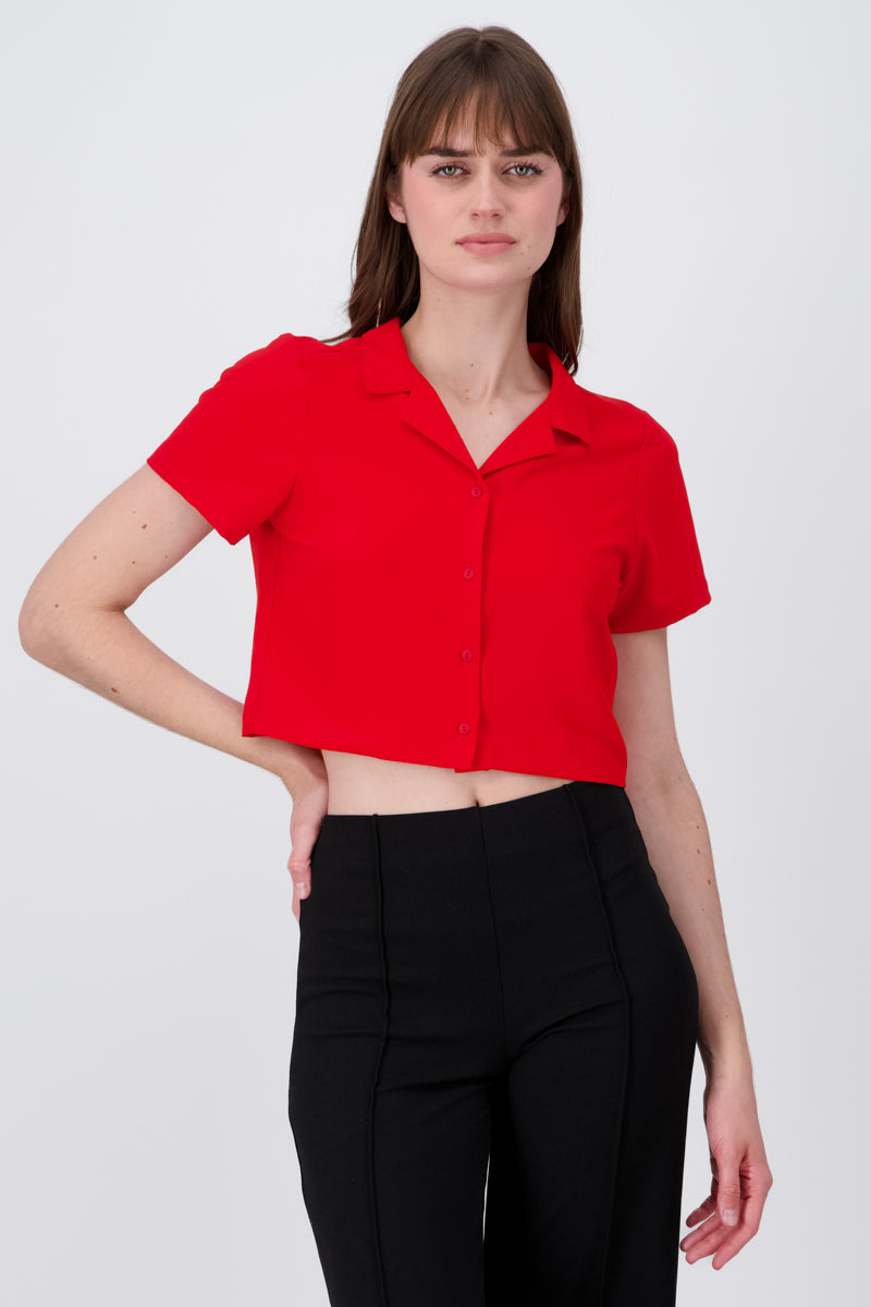 Camisa Crop Amplia Manga Corta ROJO