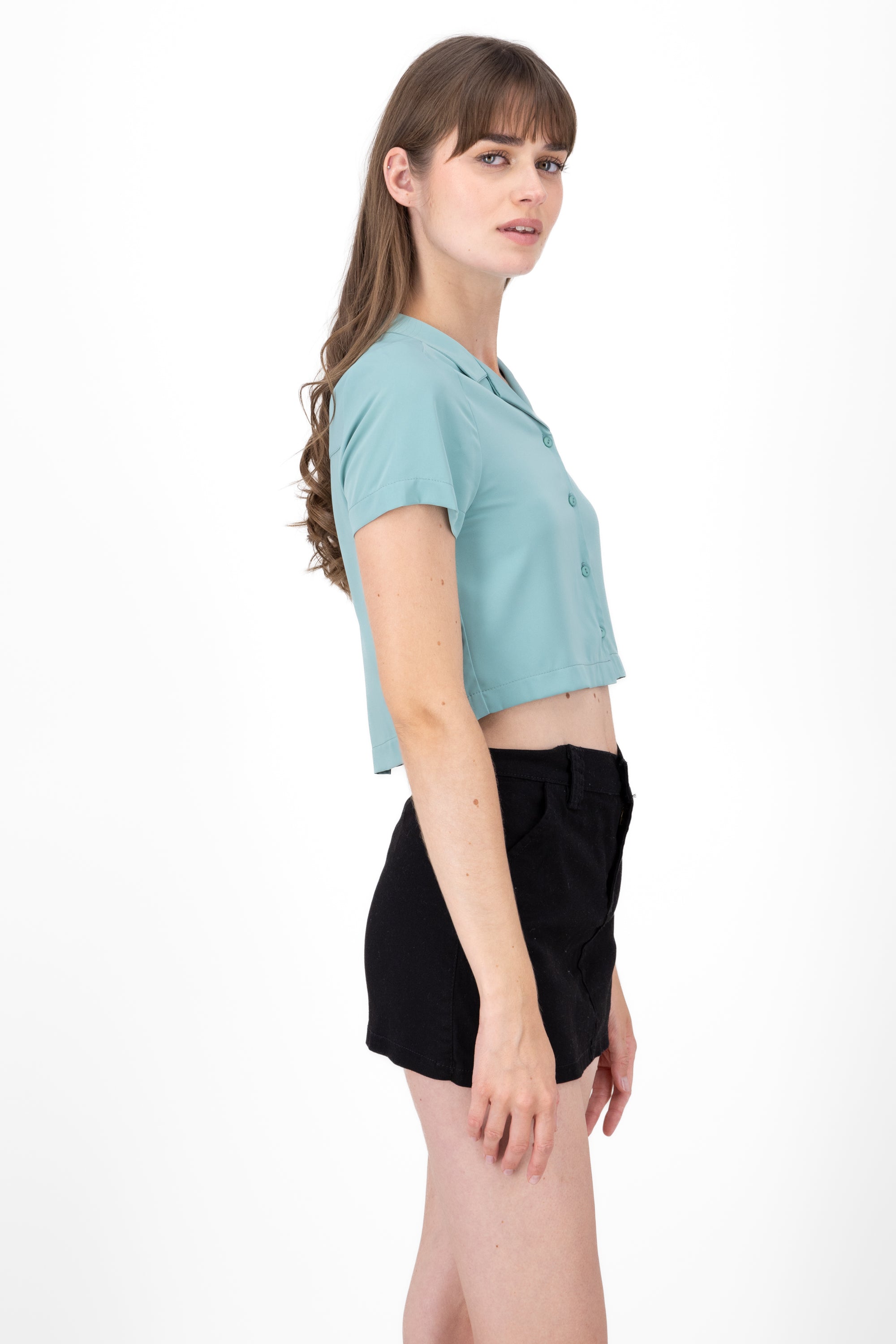 Camisa Crop Amplia Manga Corta SAGE