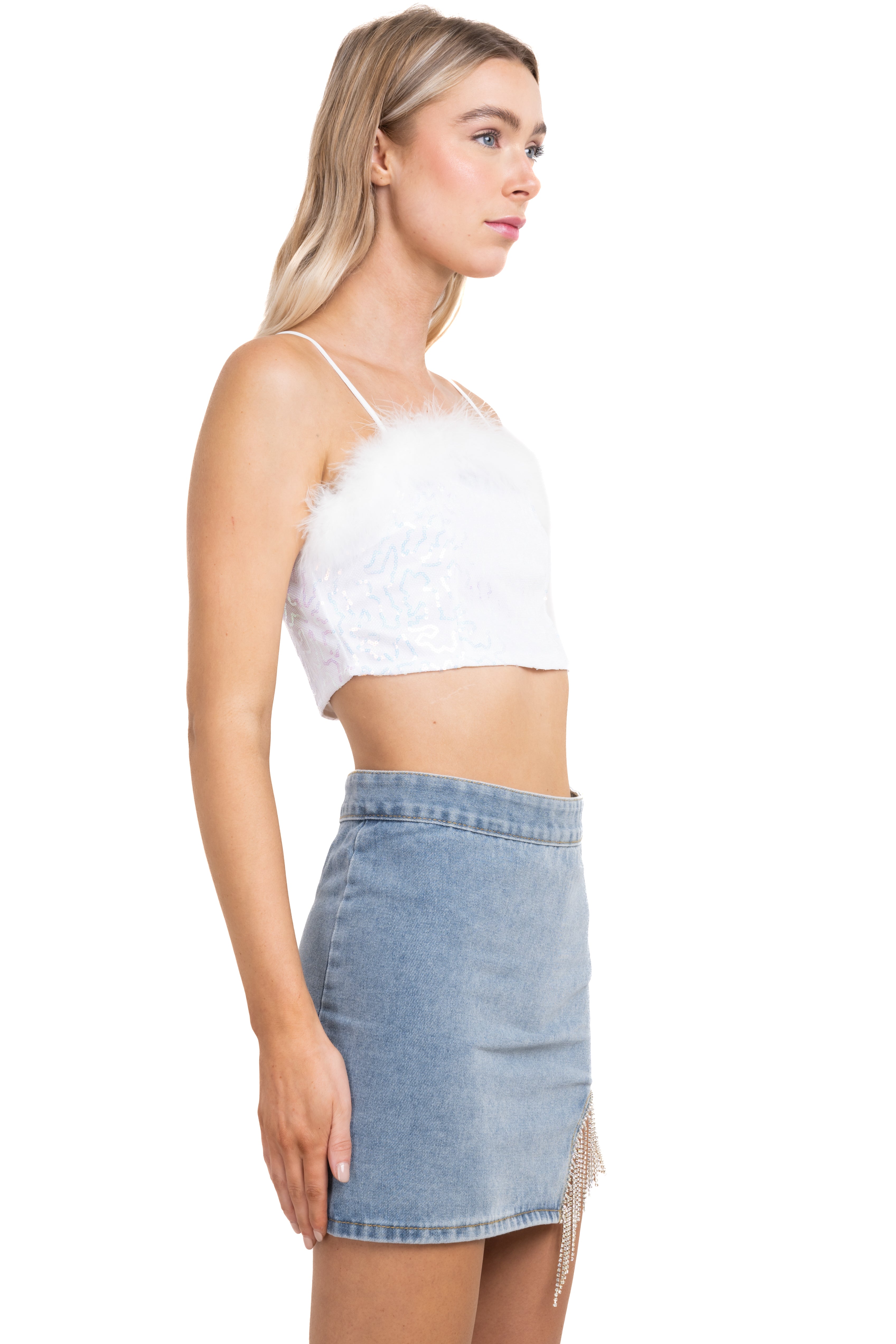 TOP CROP LENJUELAS PLUMAS WHITE