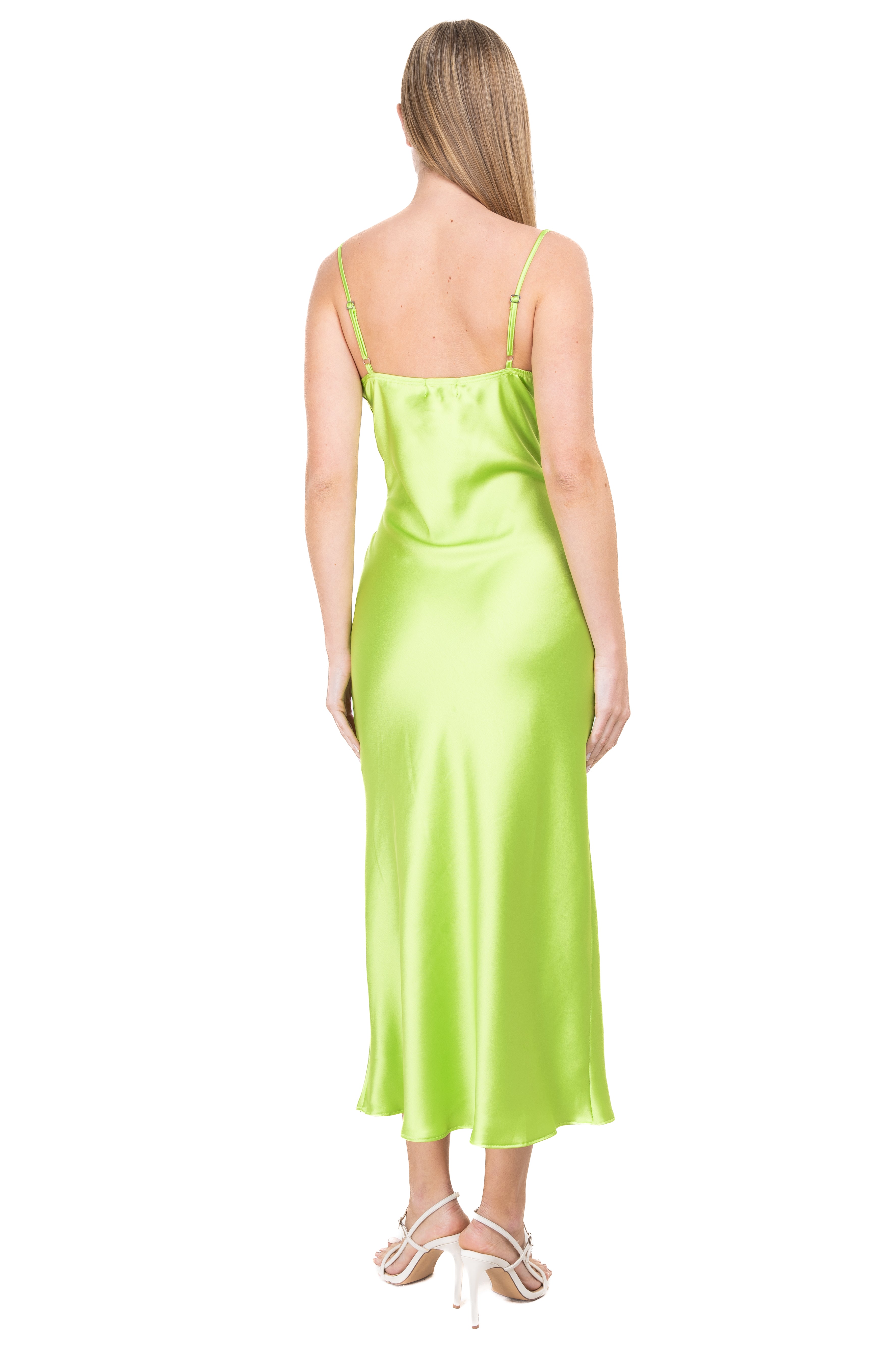 Vestido midi tirantes satín VERDE LIMA