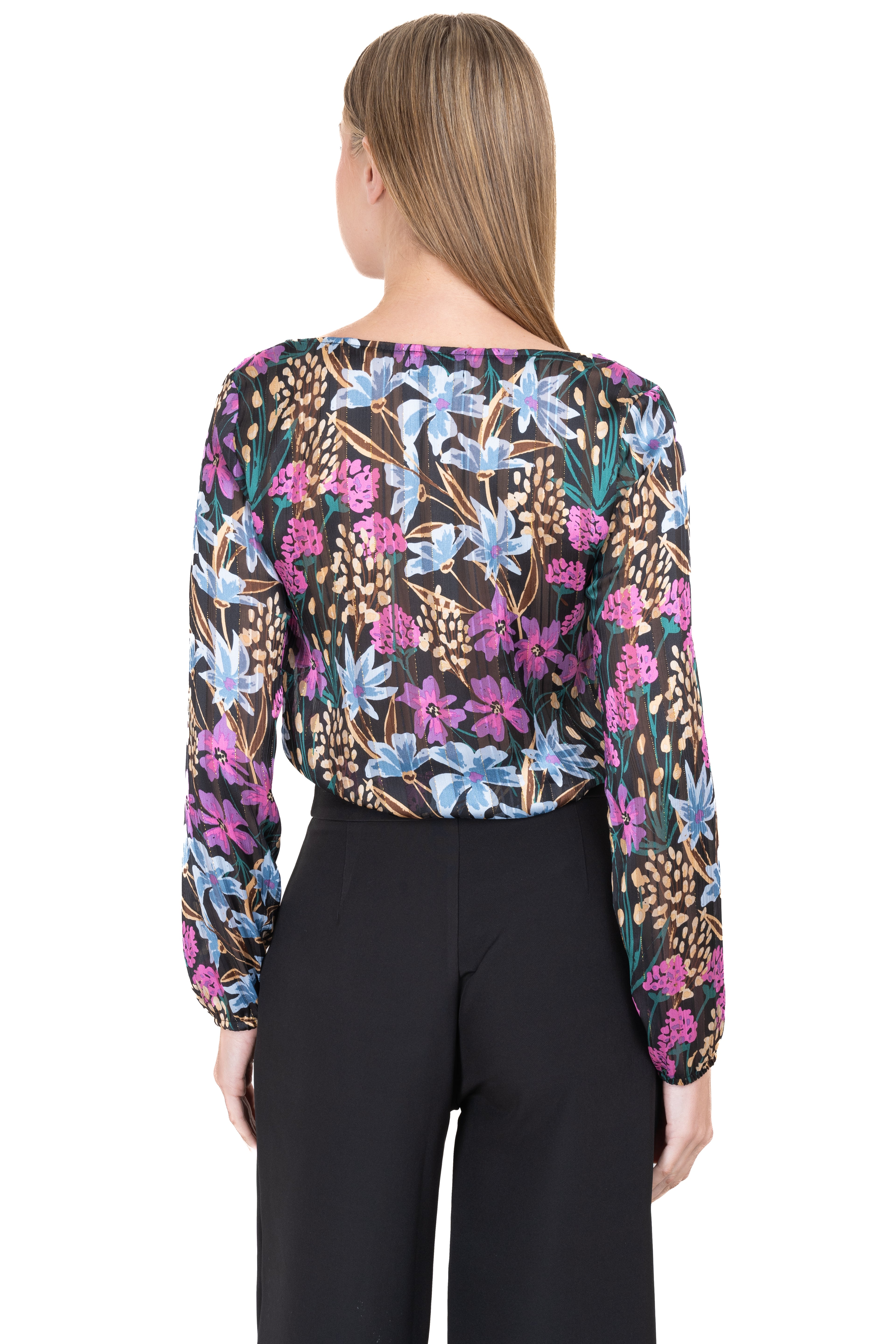 Blusa mesh flores brillos NEGRO COMBO