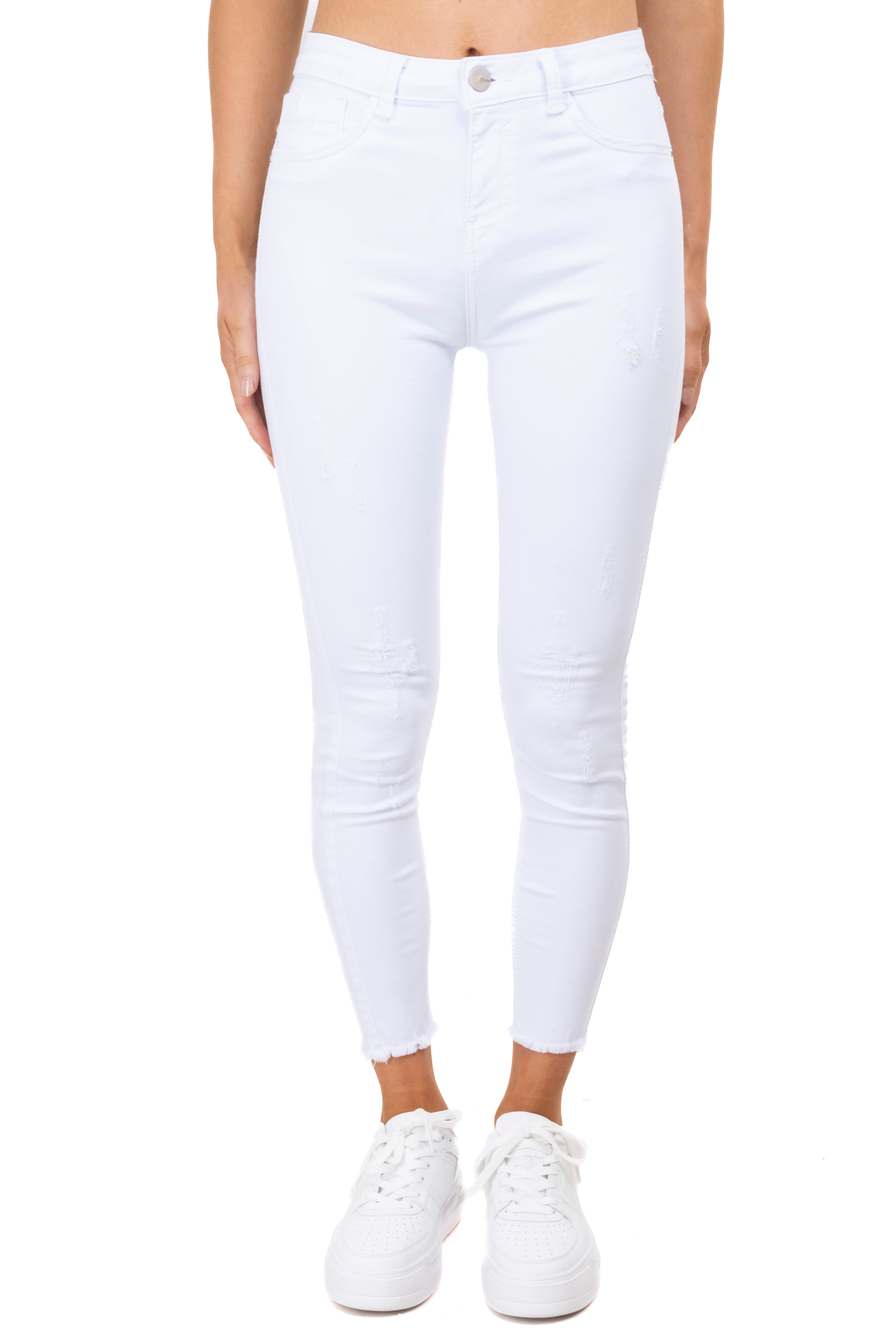 Jeans skinny cintura alta destrucciones BLANCO