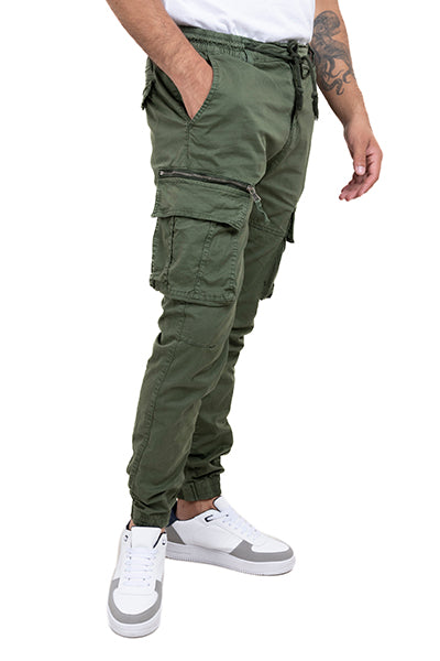 Jogger bolsos cargo gabardina OLIVO