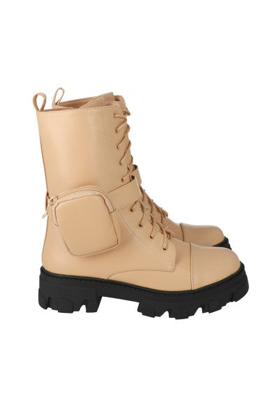 Bota combat larga con monedero BEIGE