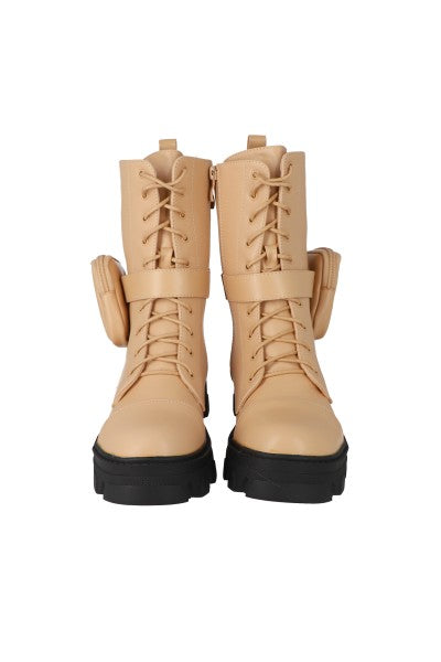 Bota combat larga con monedero BEIGE