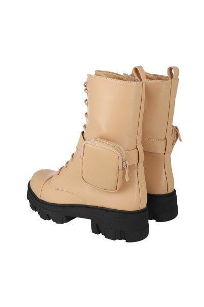 Bota combat larga con monedero BEIGE