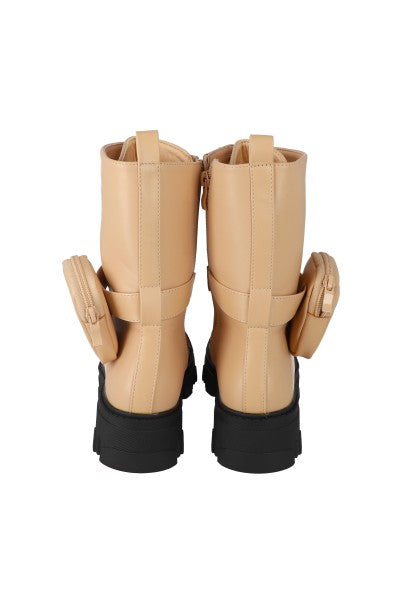 Bota combat larga con monedero BEIGE