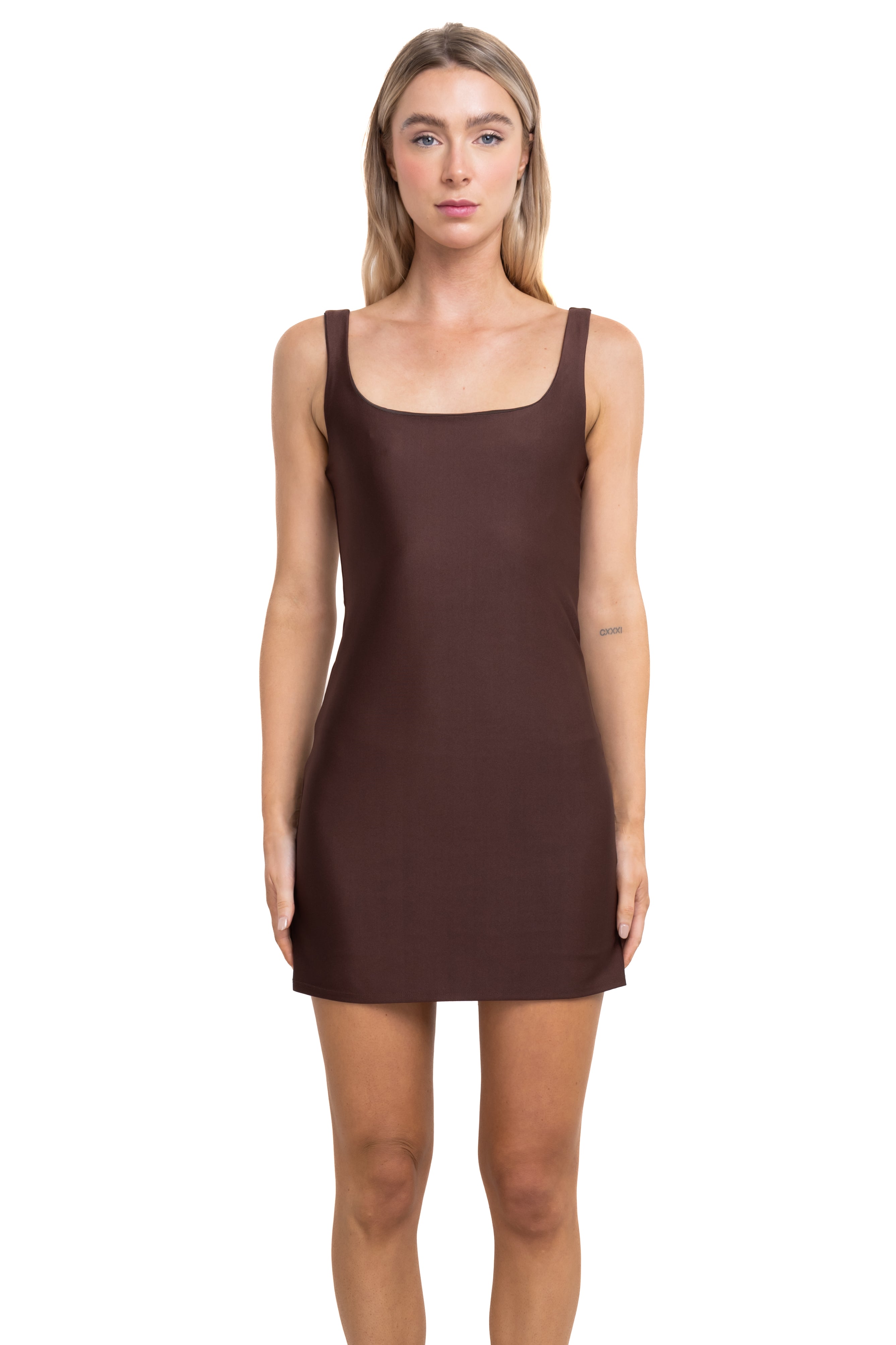 MINI SQUARE MINI DRESS COFFEE