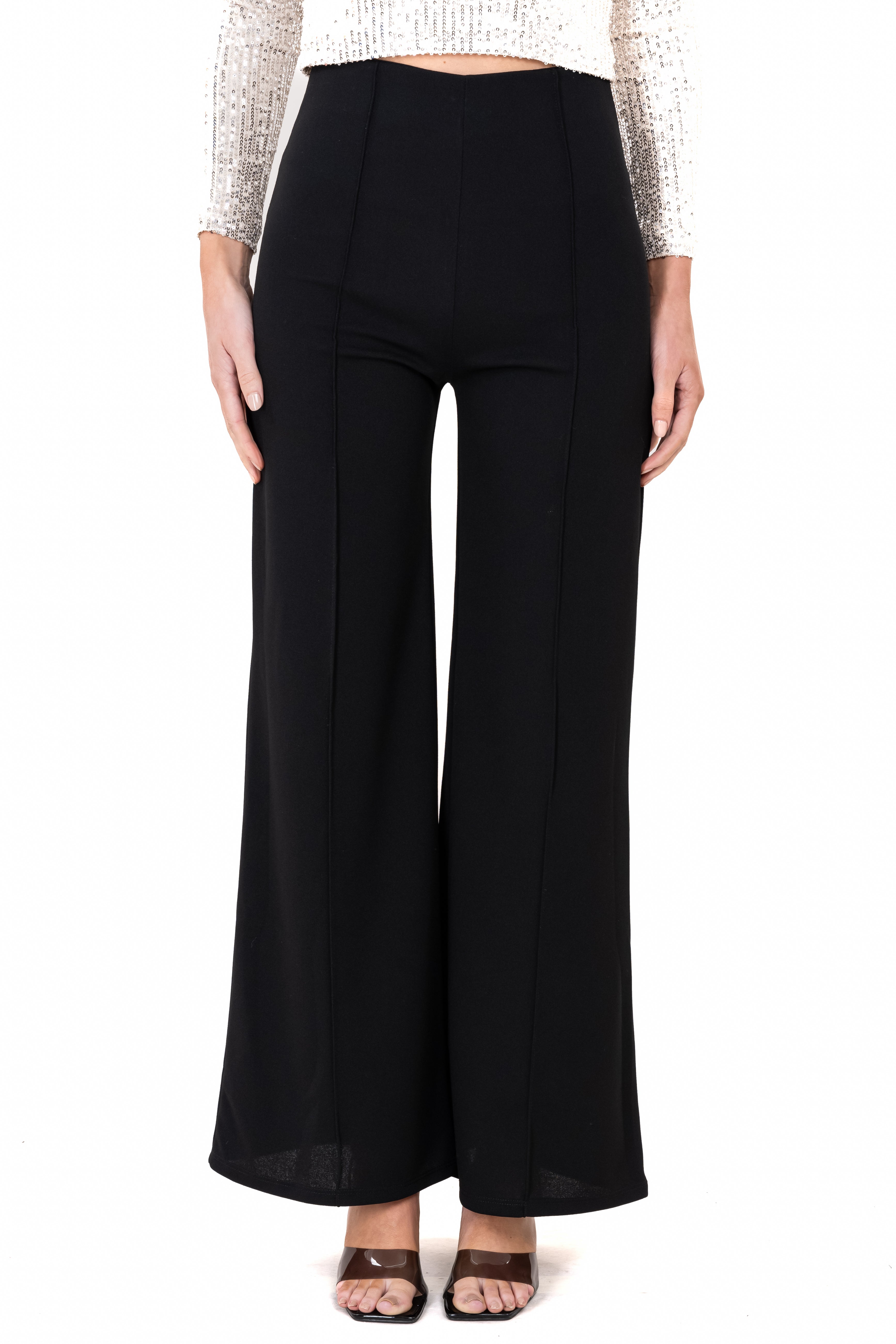 Pantalón wide leg costura frontal NEGRO