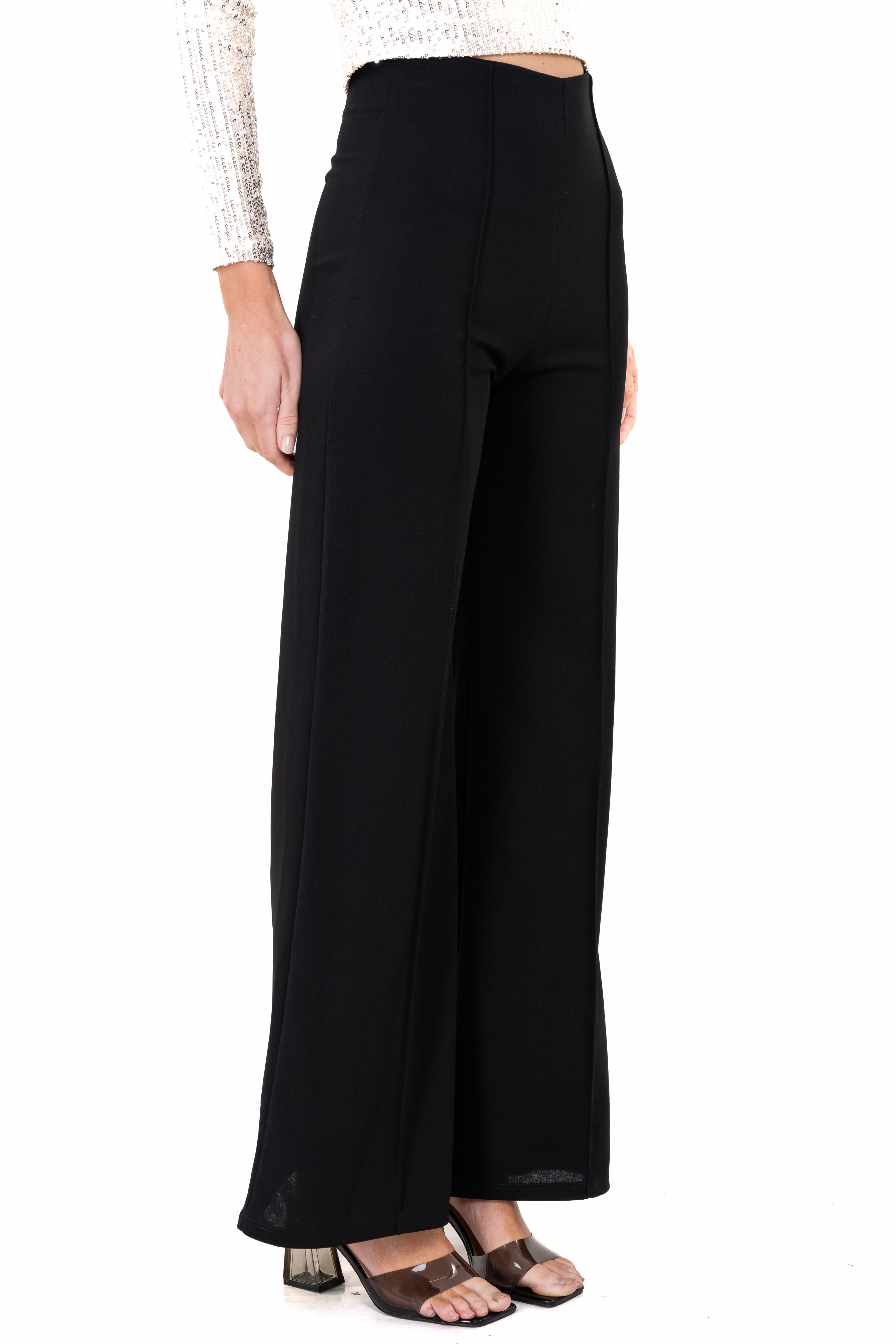 Pantalón wide leg costura frontal NEGRO