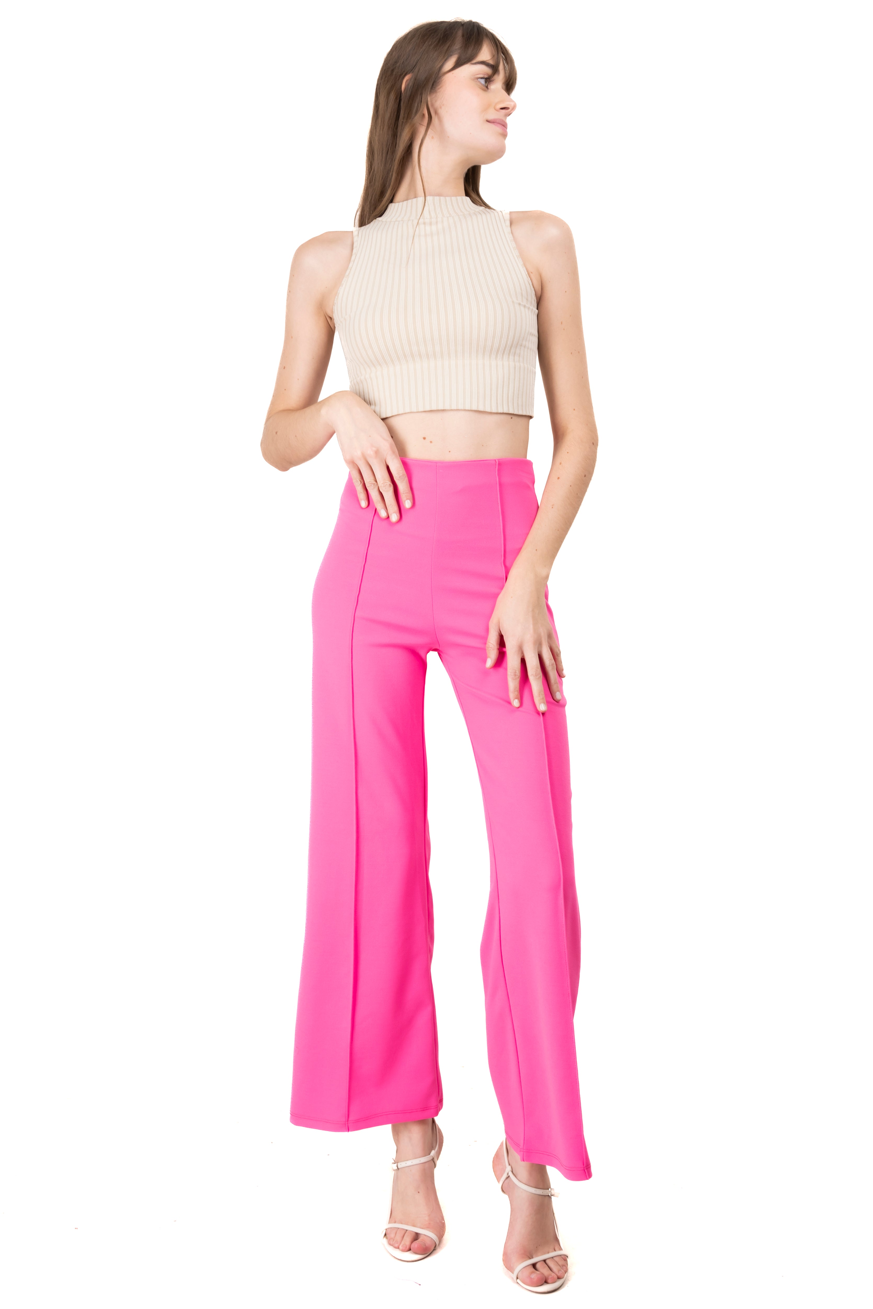 Pantalón wide leg costura frontal PALO DE ROSA