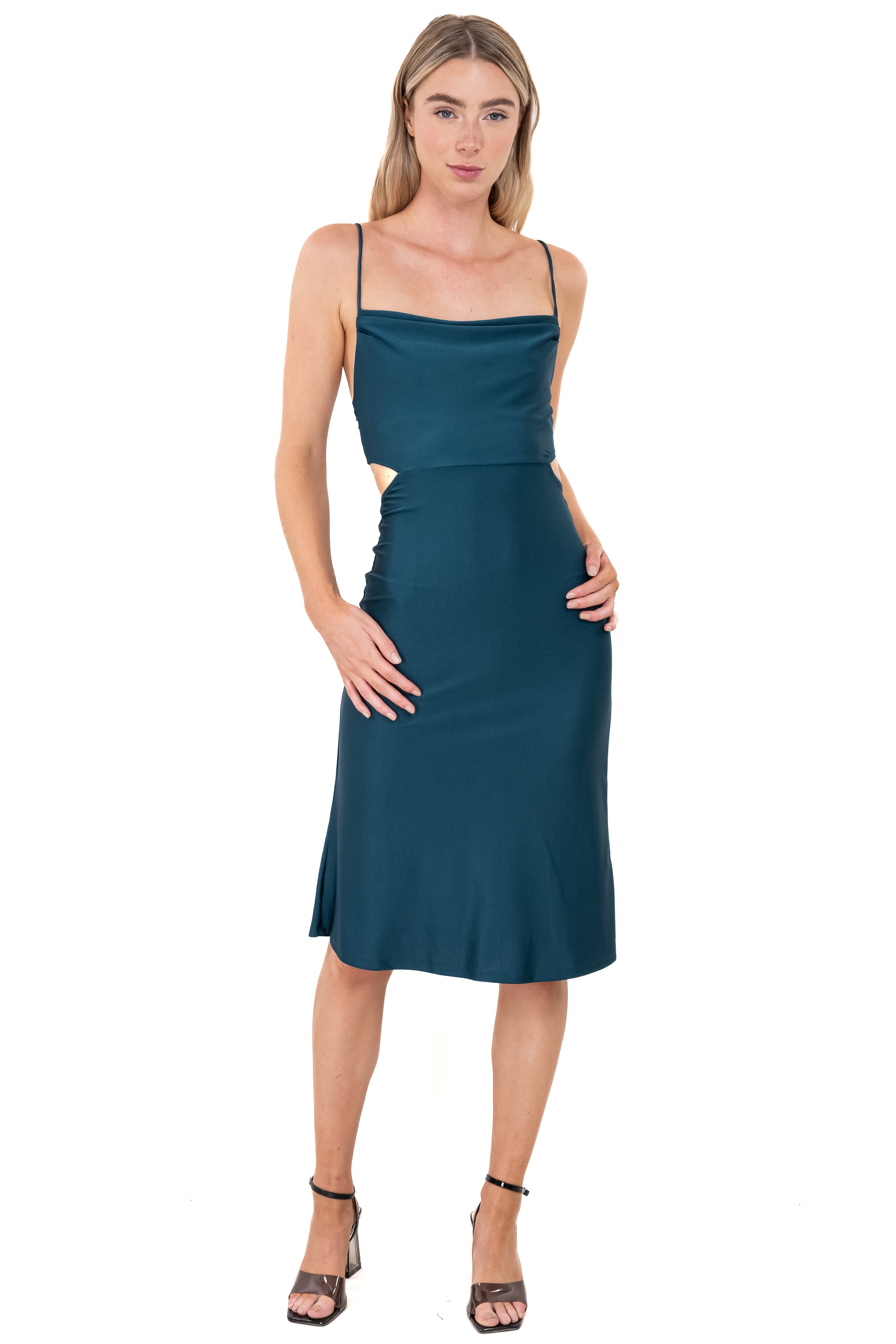 Vestido midi espalda abierta tirantes VERDE CAZADOR