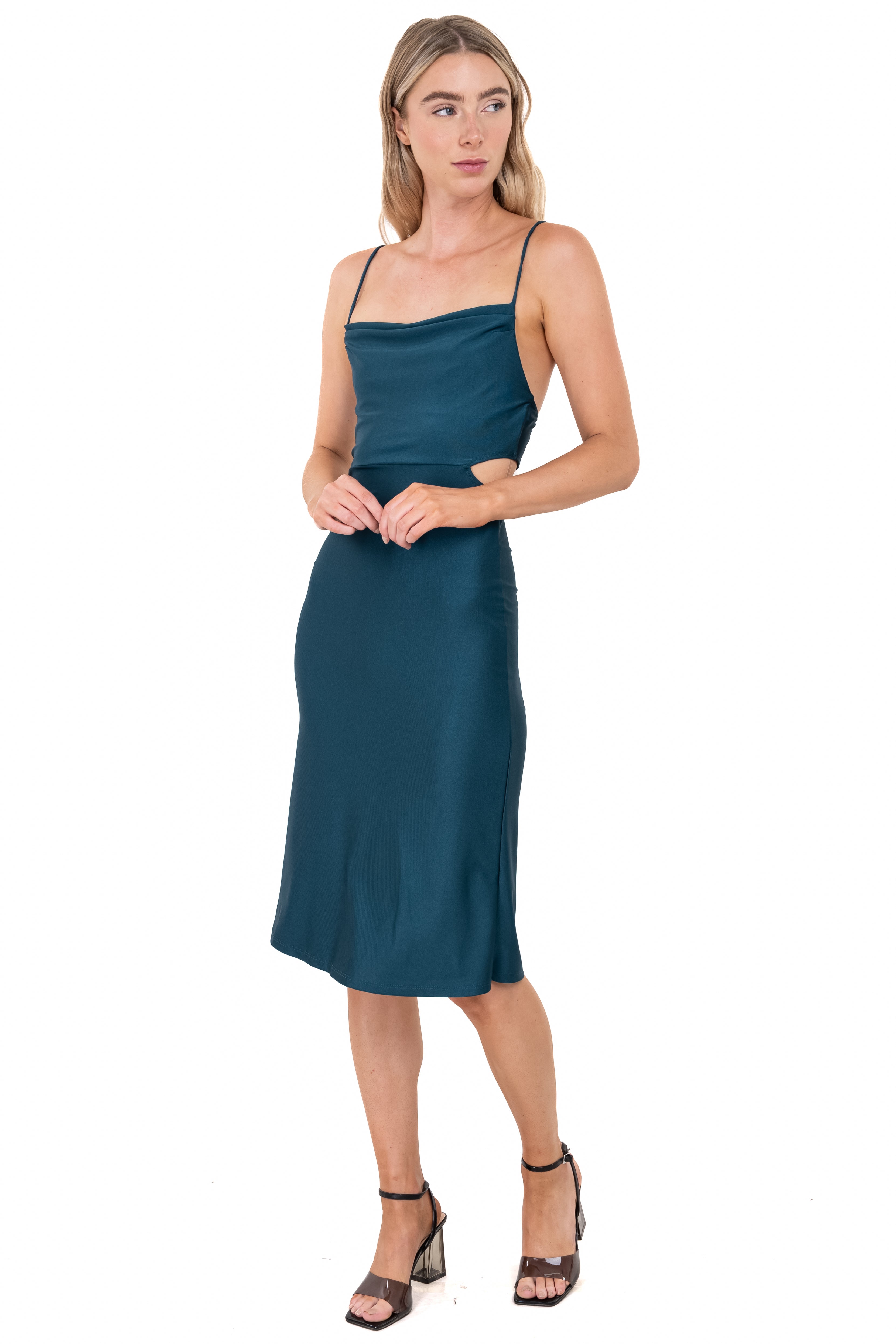 Vestido midi espalda abierta tirantes VERDE CAZADOR