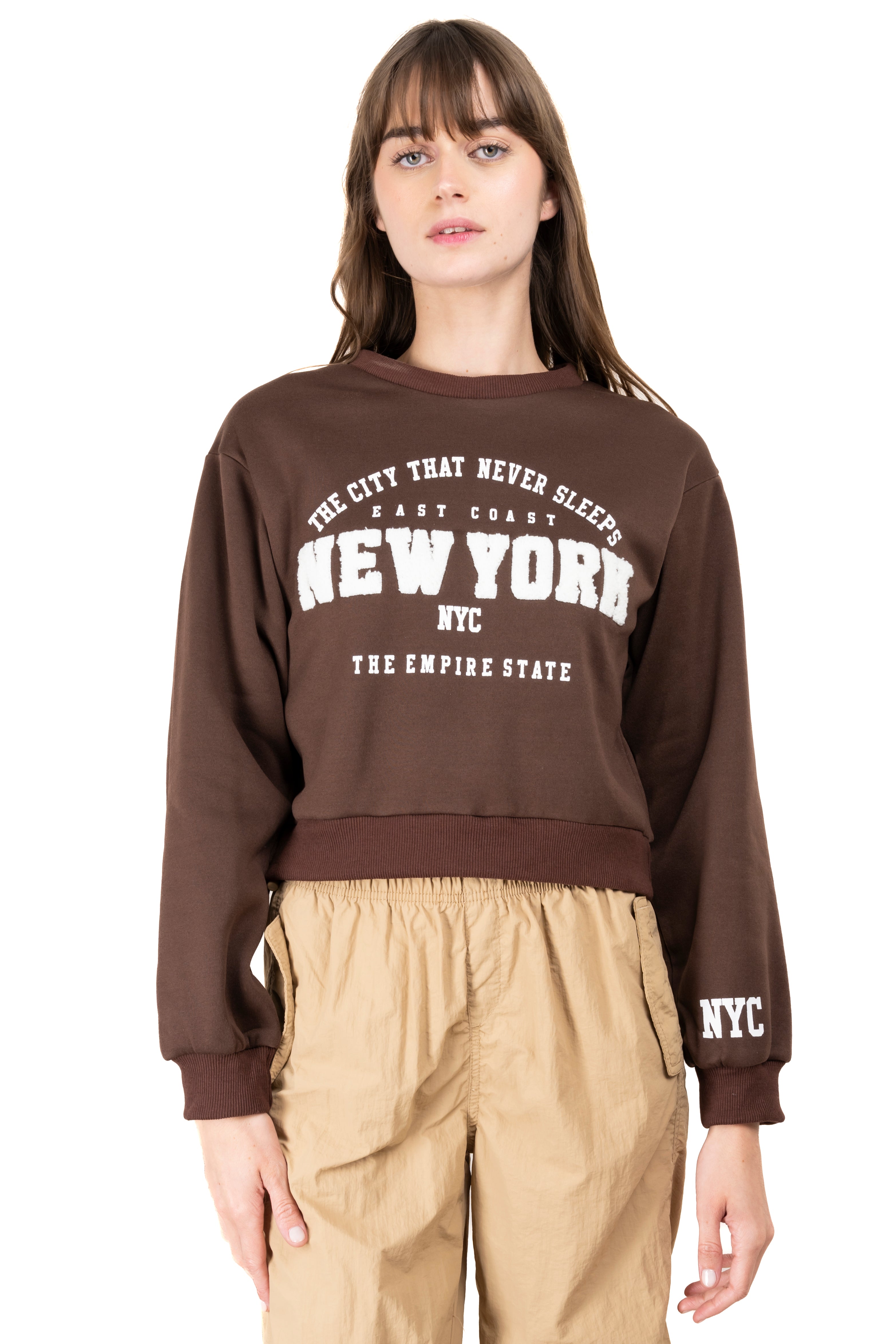 Sudadera crop New York CAFE COMBO