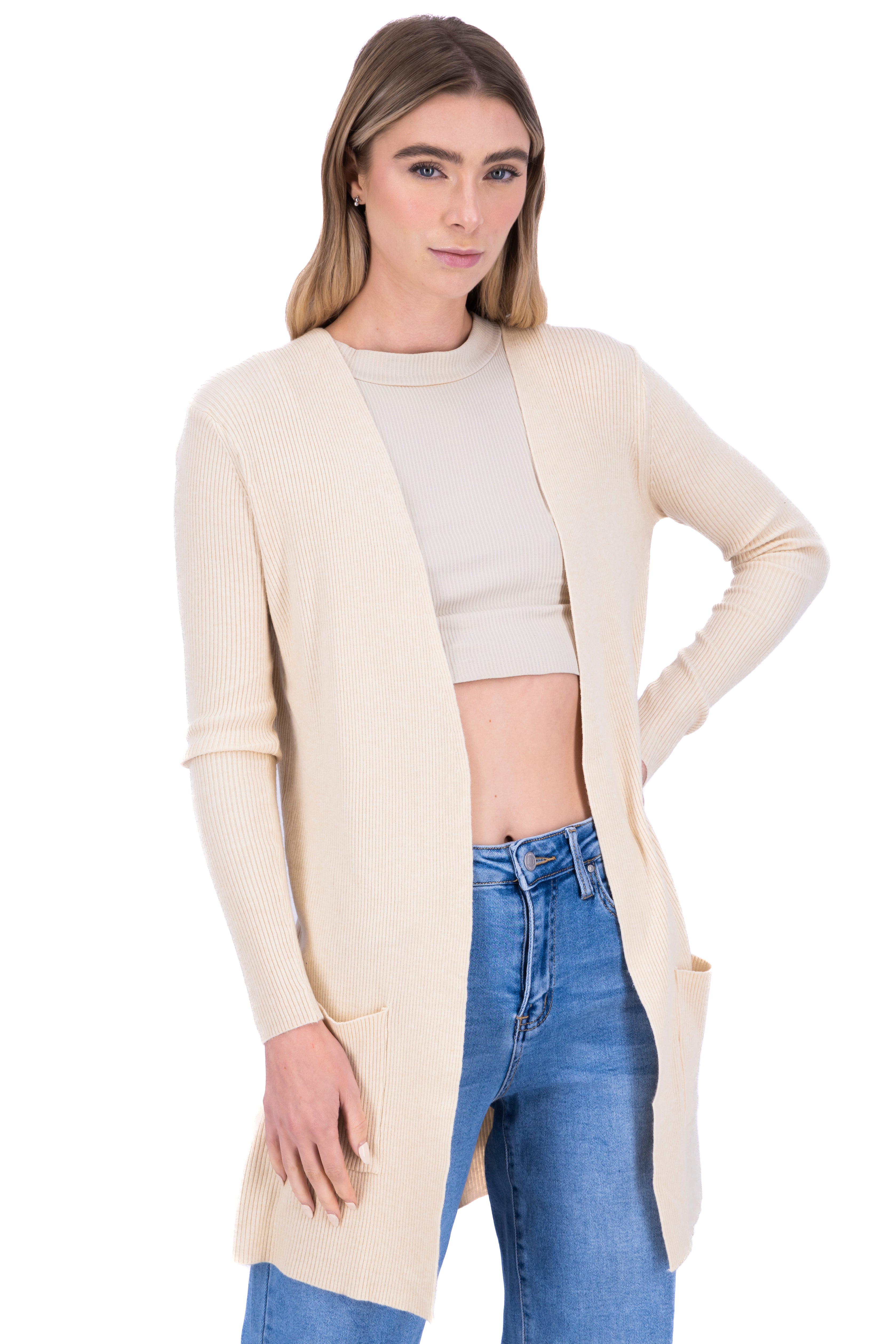 Cardigan Long Front Pockets BONE