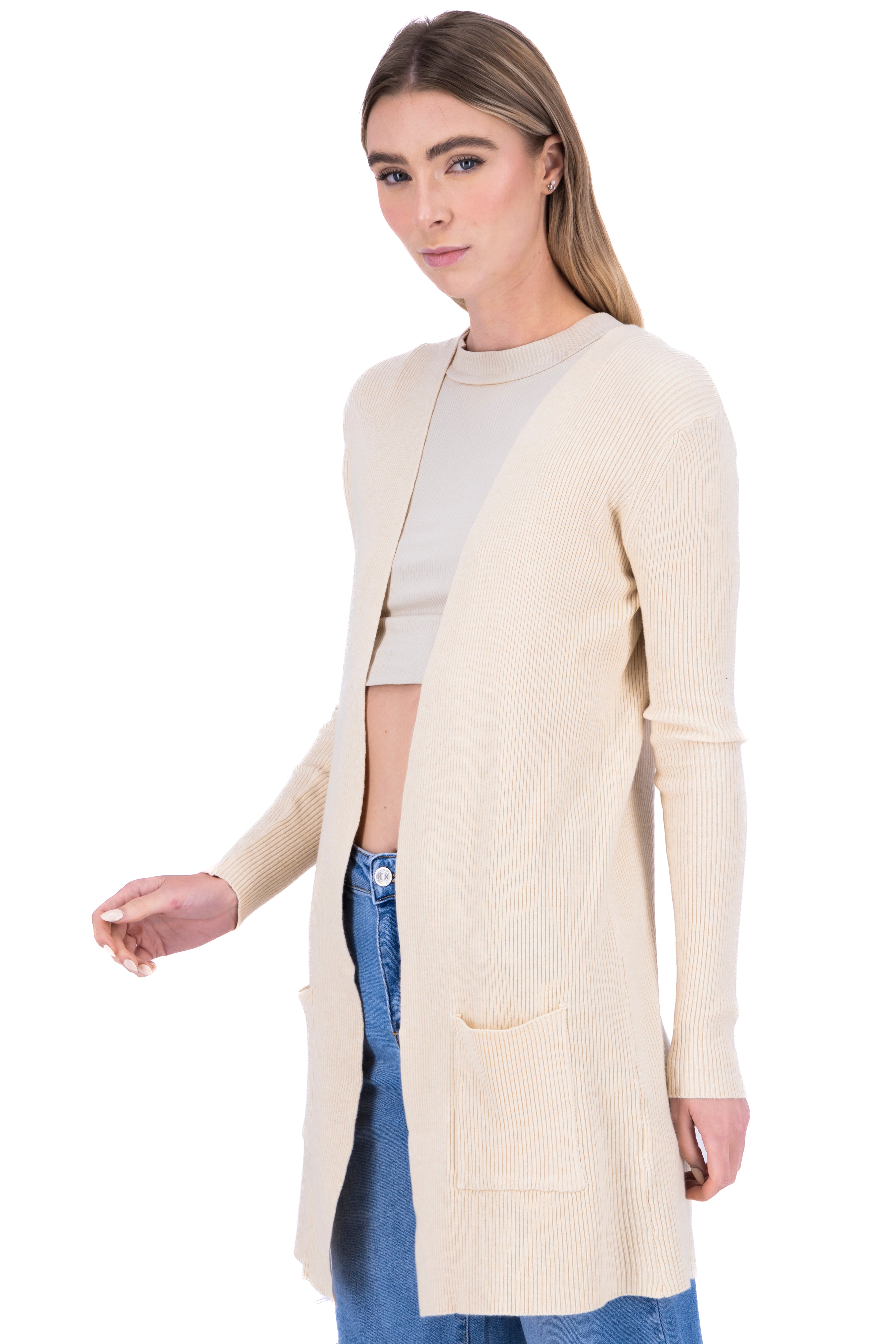 Cardigan Long Front Pockets BONE