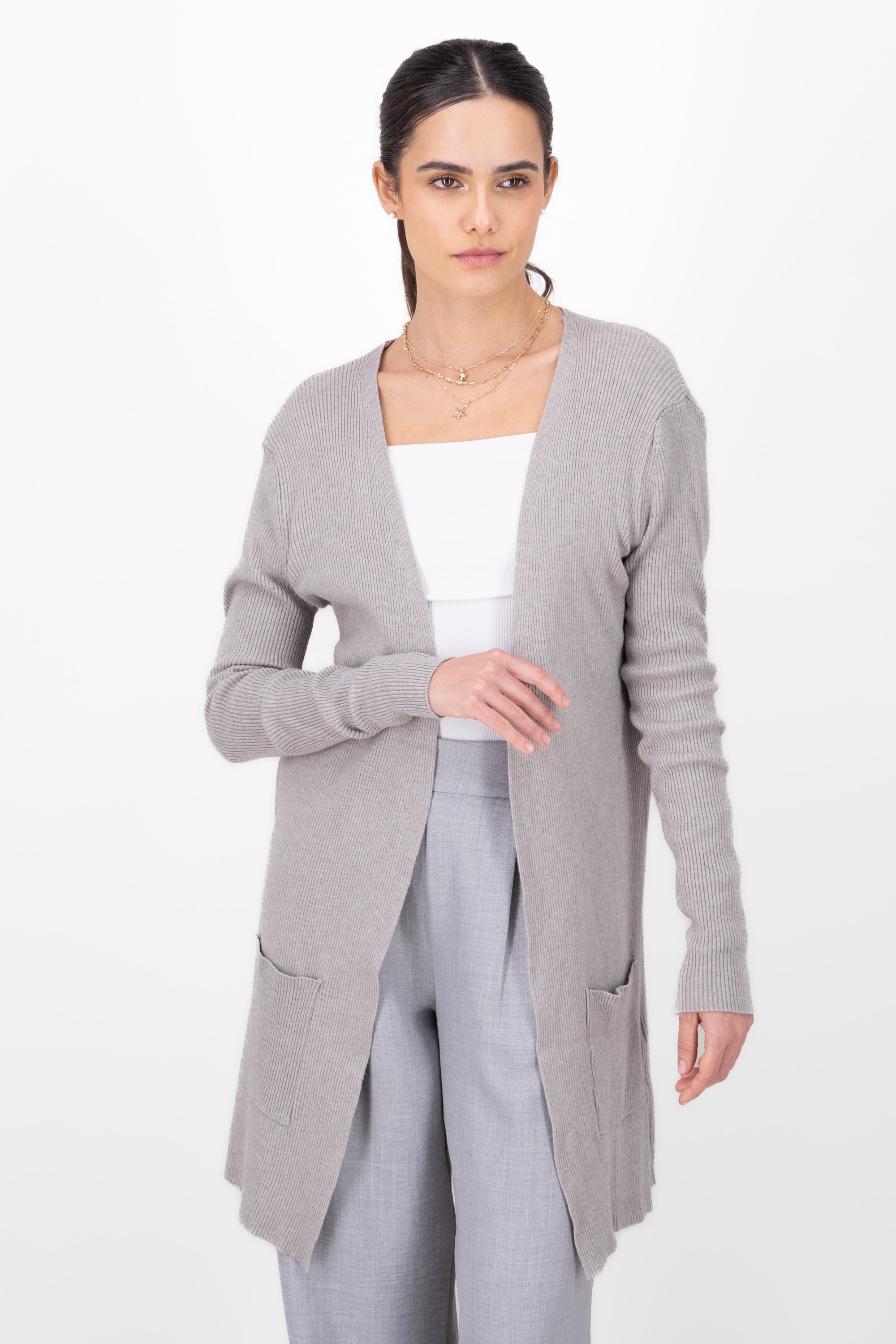 Cardigan Long Front Pockets GREY