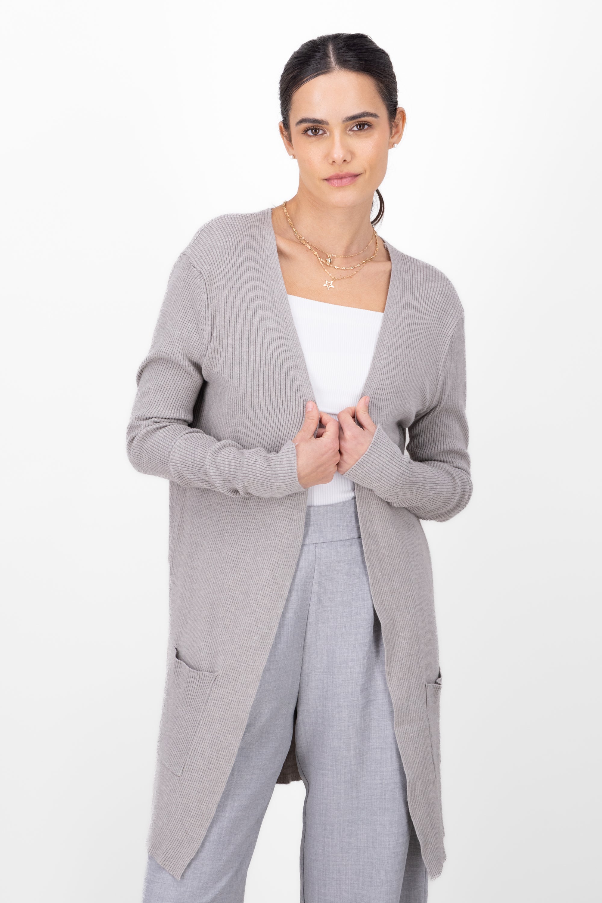 Cardigan Long Front Pockets GREY