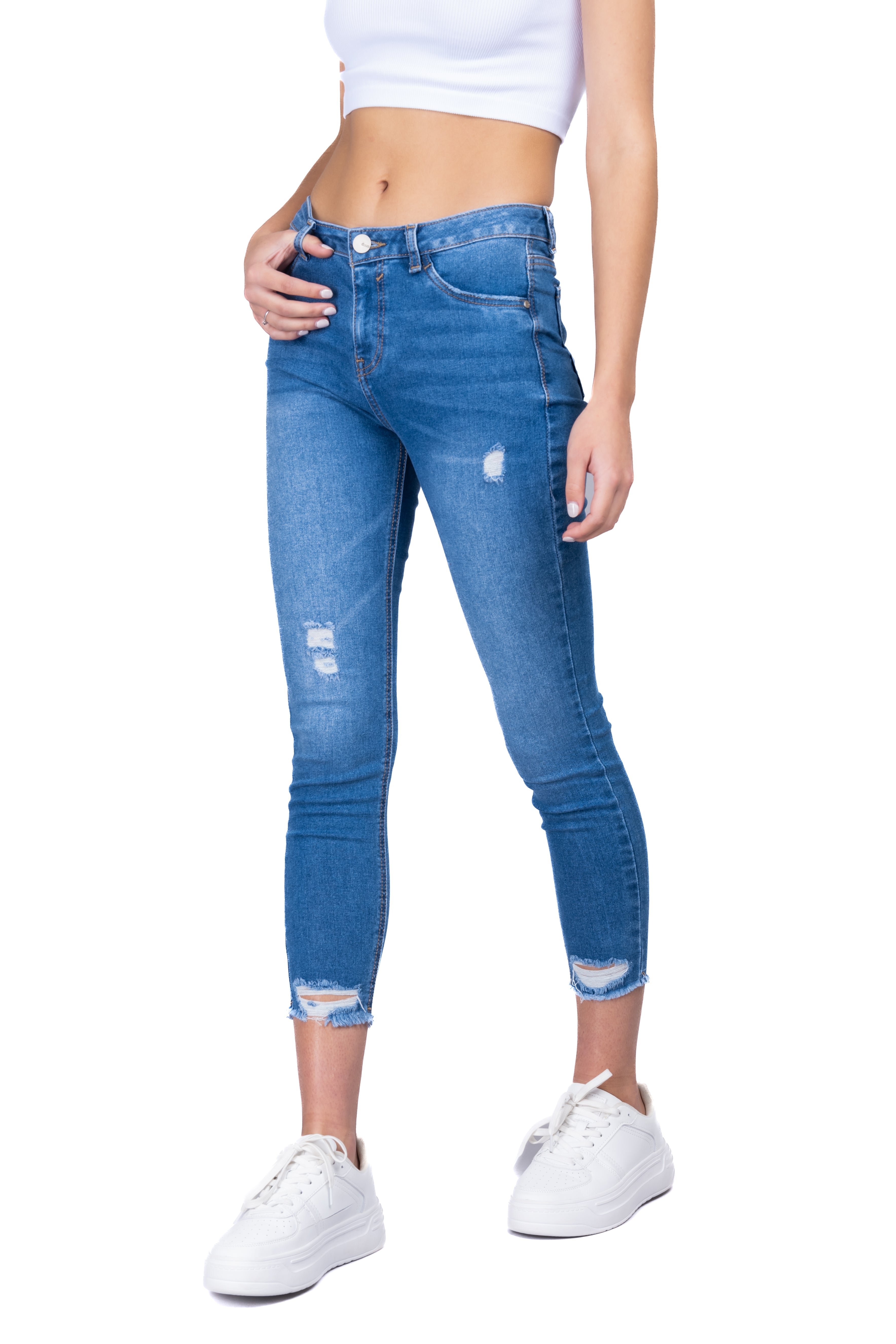 Jeans skinny con destrucción MEDIUM WASH