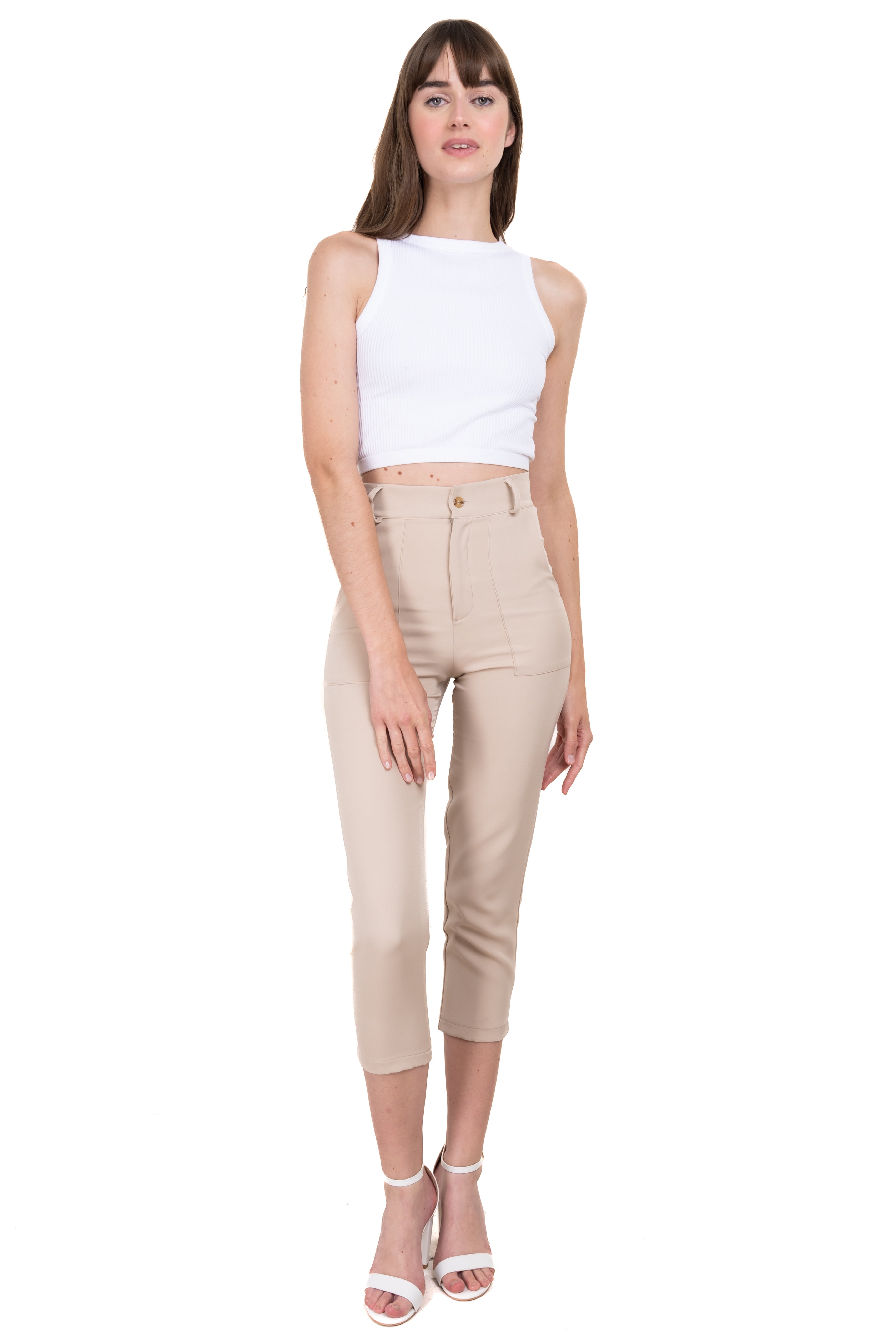 High waist pants bags BEIGE