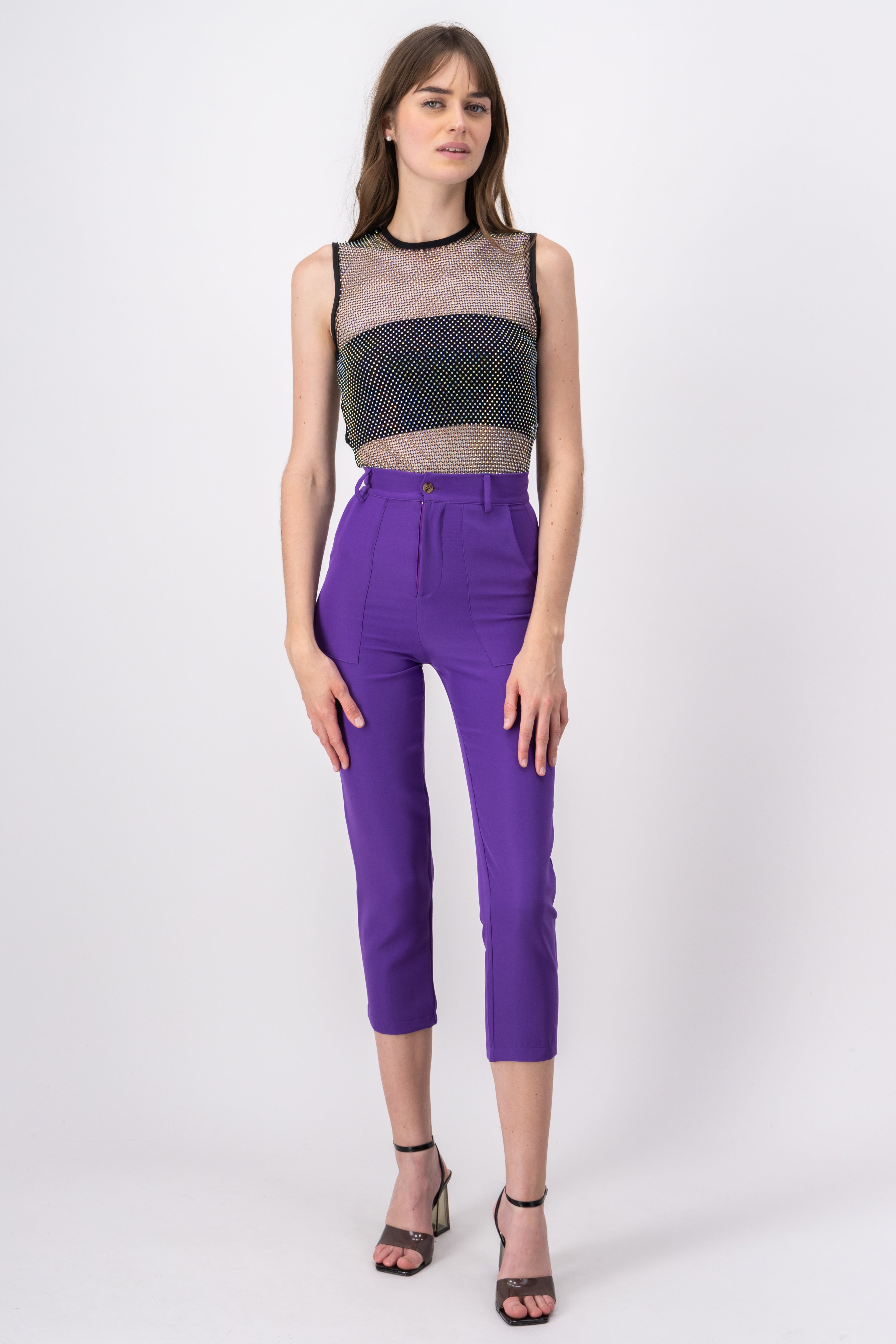 High waist pants bags PLUM