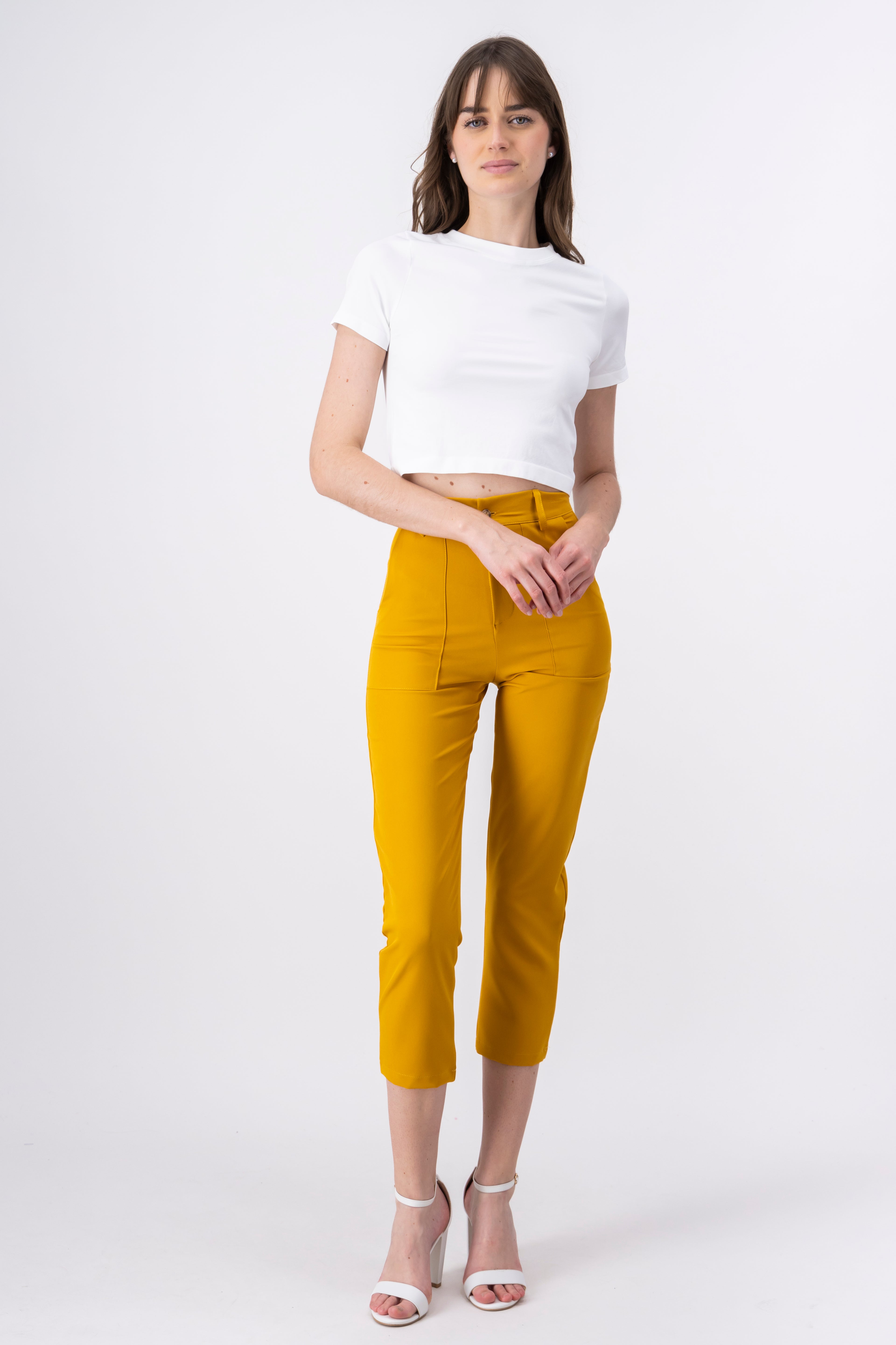 High waist pants bags Dark yellow