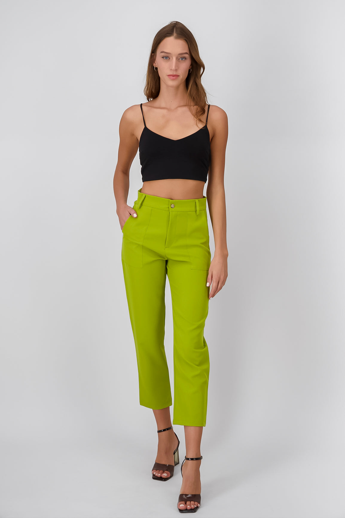 High waist pants bags Bright green