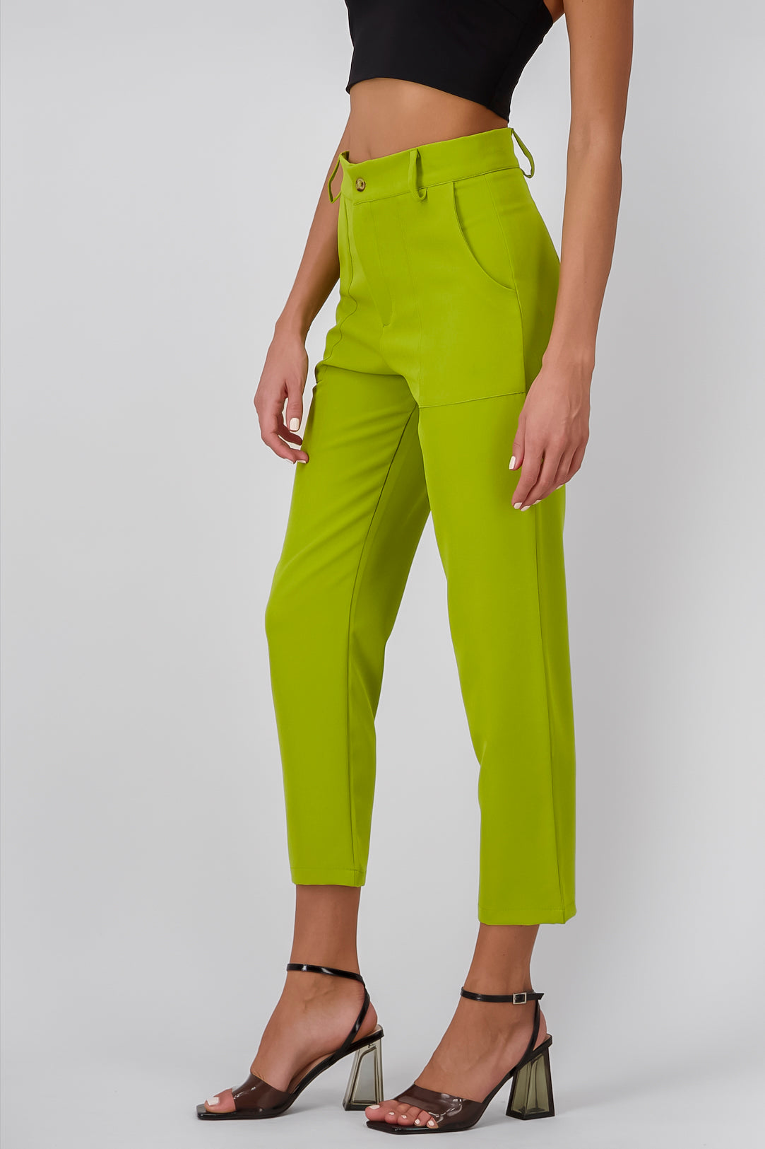 High waist pants bags Bright green