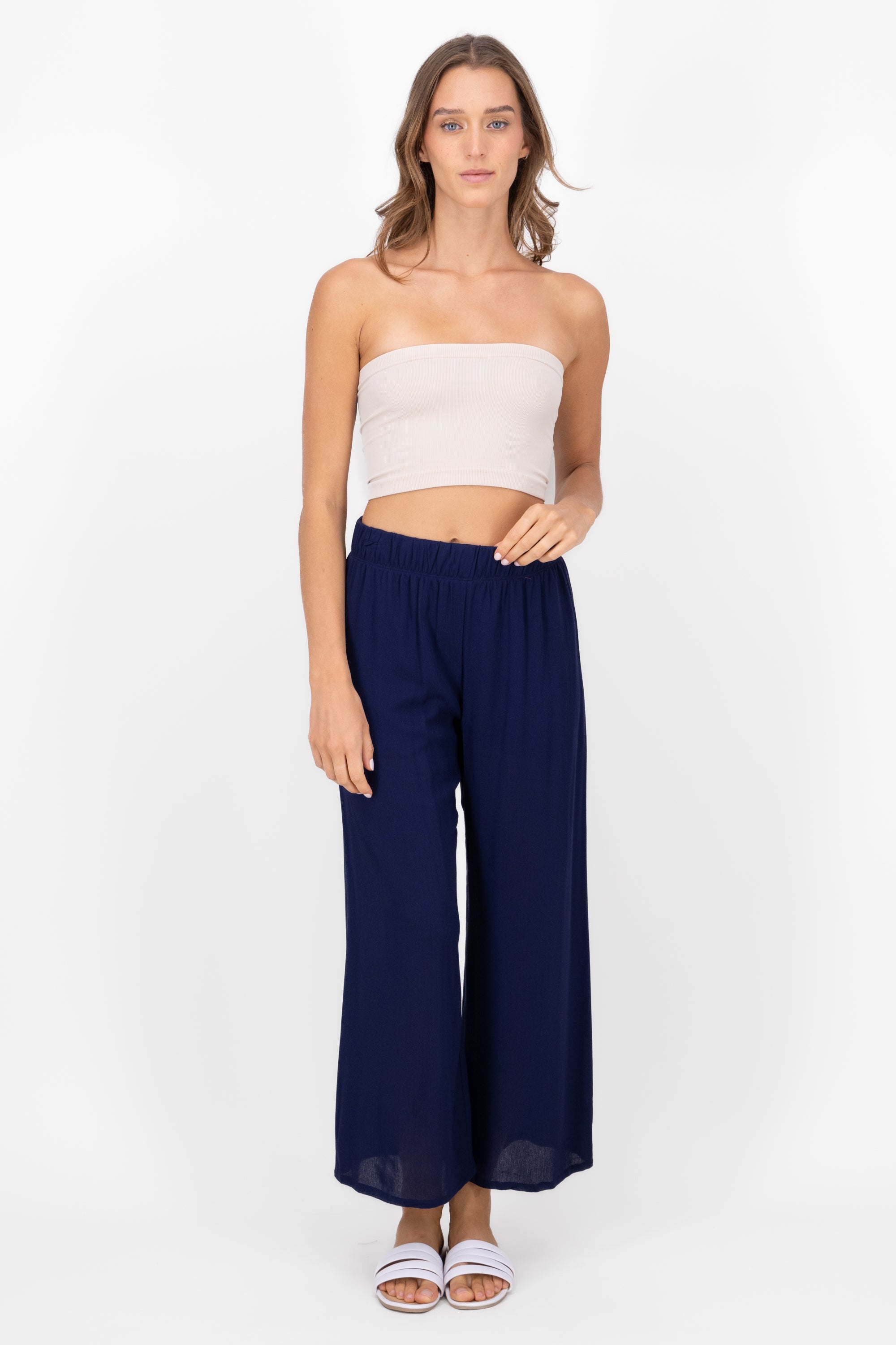 Pantalón Wide Leg Cintura Elástico MARINO