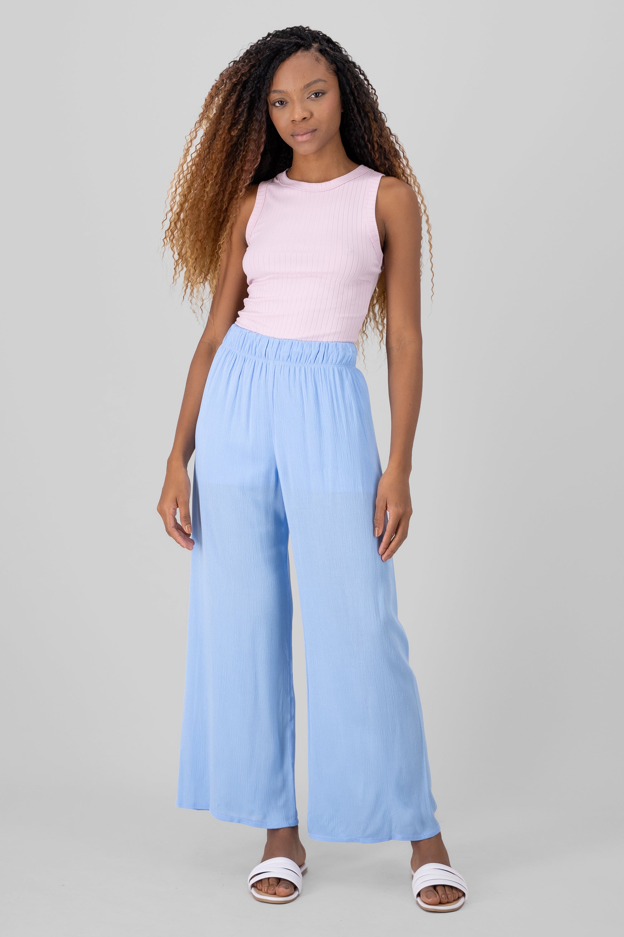 Pantalón Wide Leg Cintura Elástico AZUL PASTEL