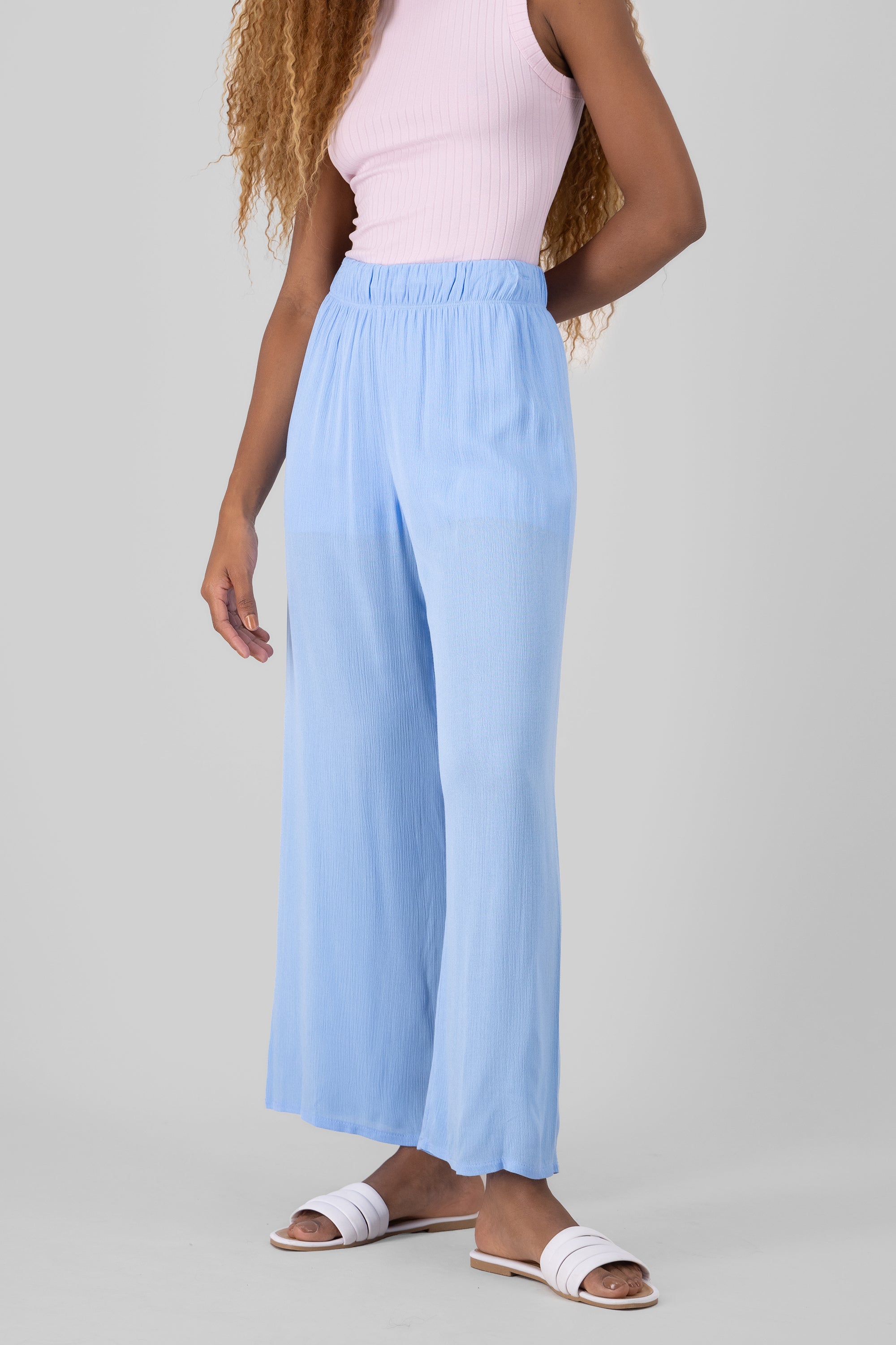 Pantalón Wide Leg Cintura Elástico AZUL PASTEL