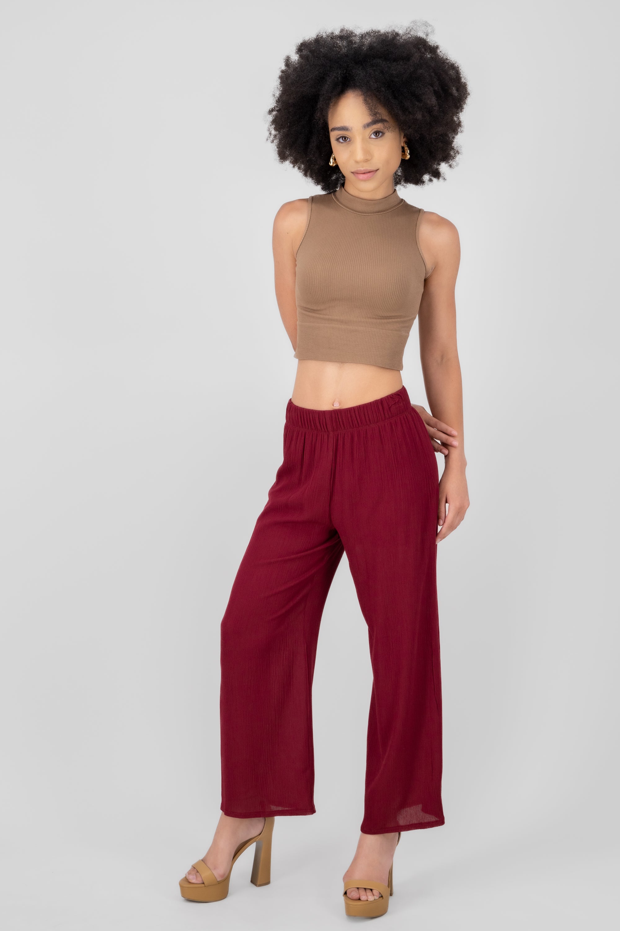 Pantalón Wide Leg Cintura Elástico CIRUELA