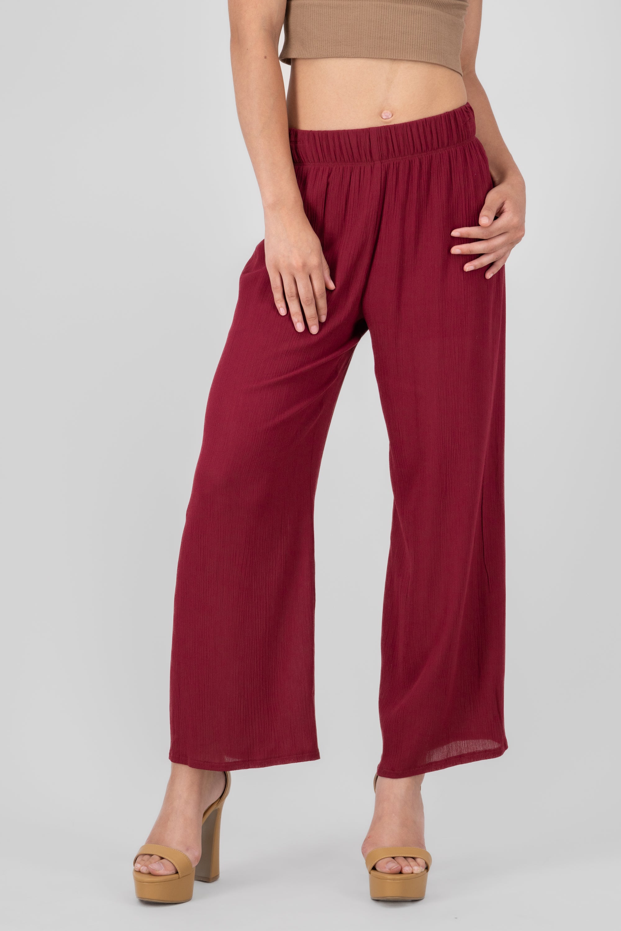 Pantalón Wide Leg Cintura Elástico CIRUELA