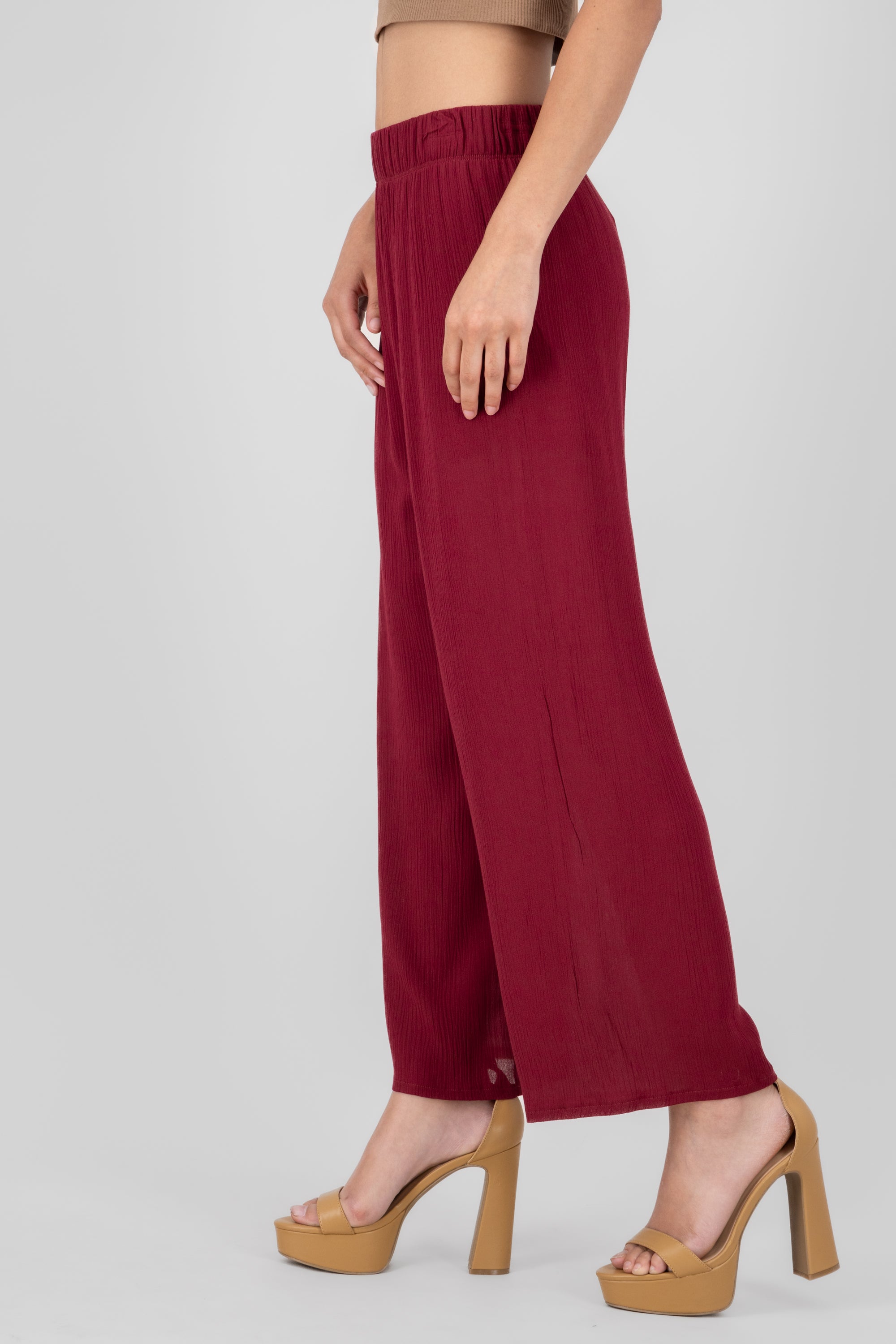 Pantalón Wide Leg Cintura Elástico CIRUELA