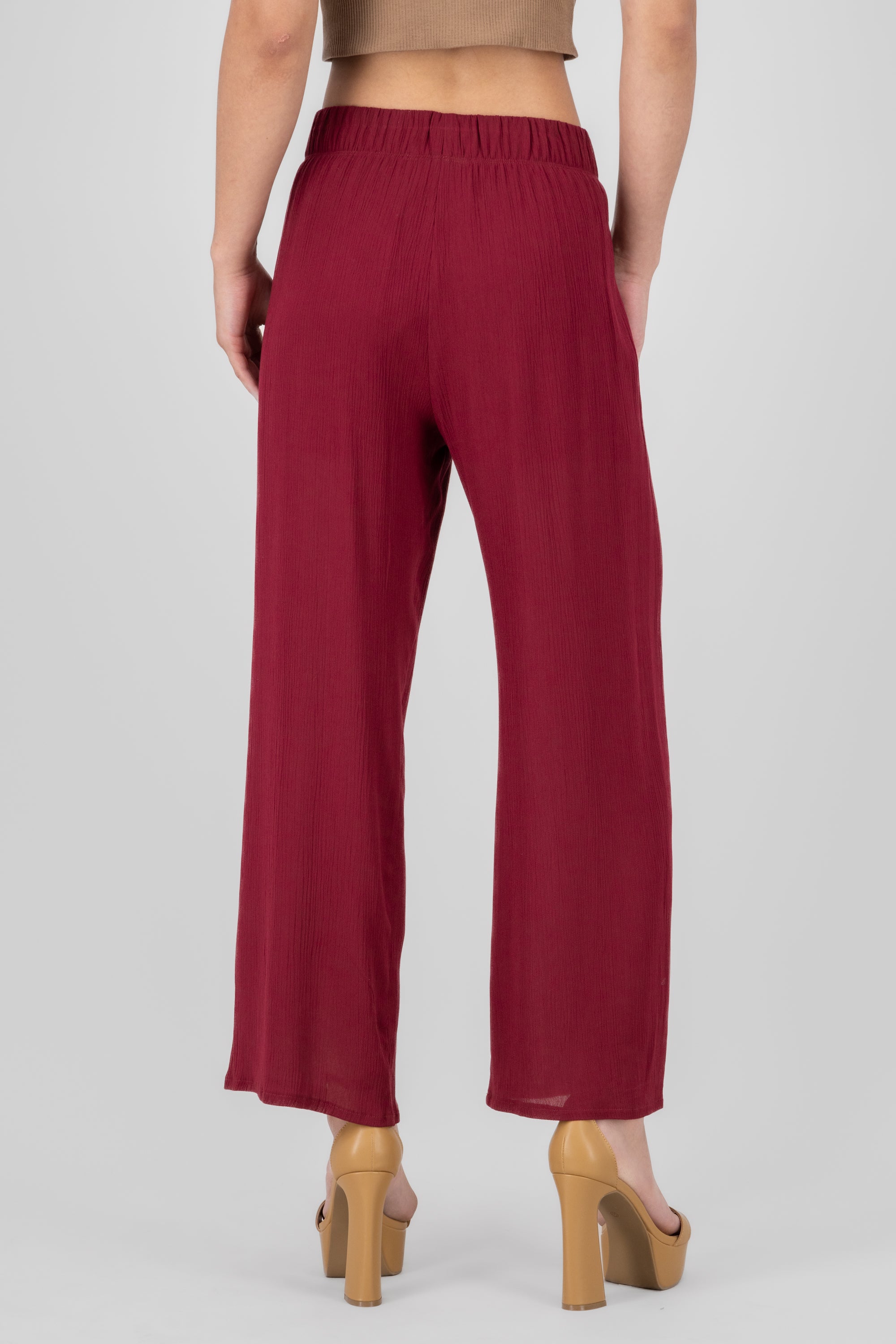 Pantalón Wide Leg Cintura Elástico CIRUELA