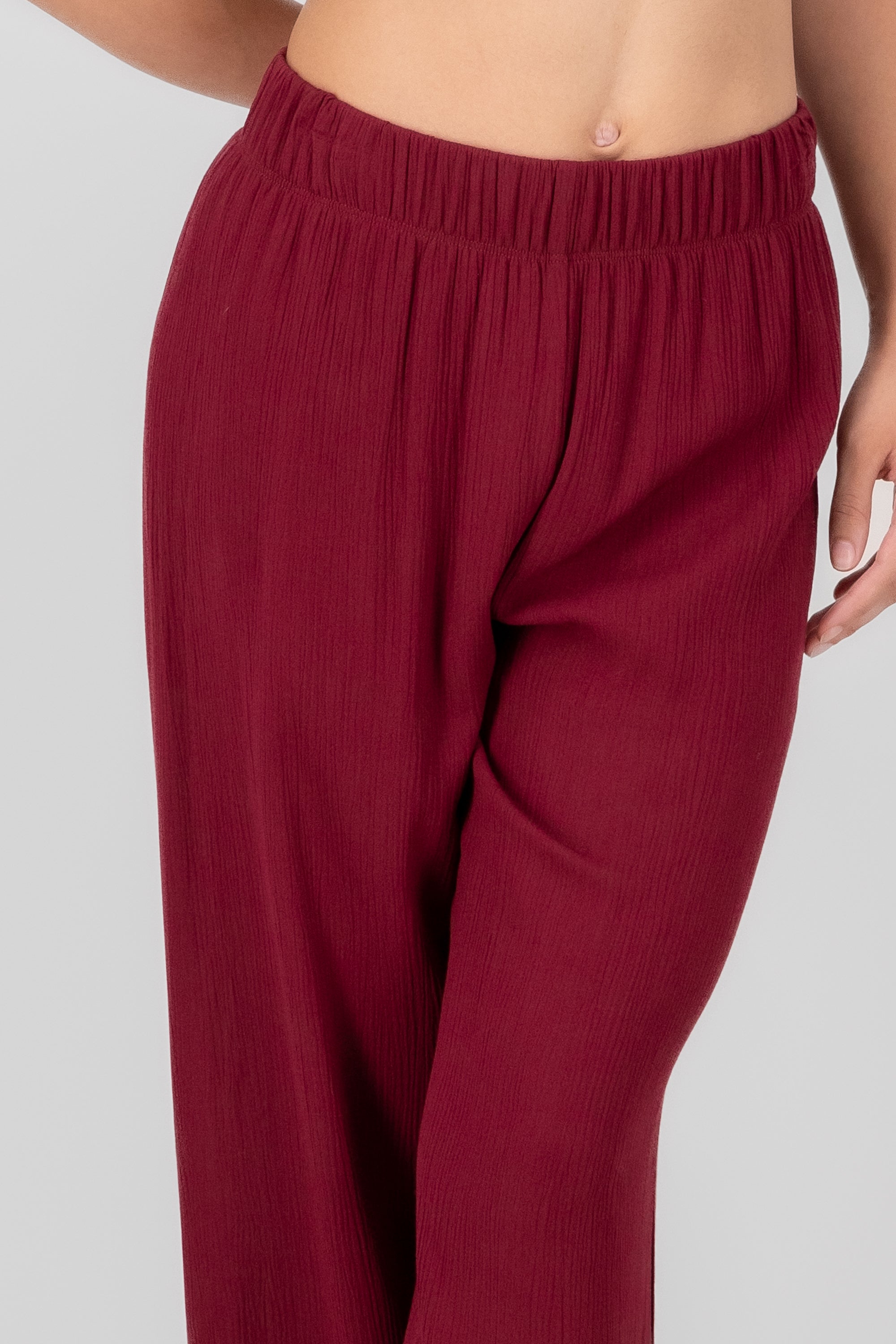 Pantalón Wide Leg Cintura Elástico CIRUELA