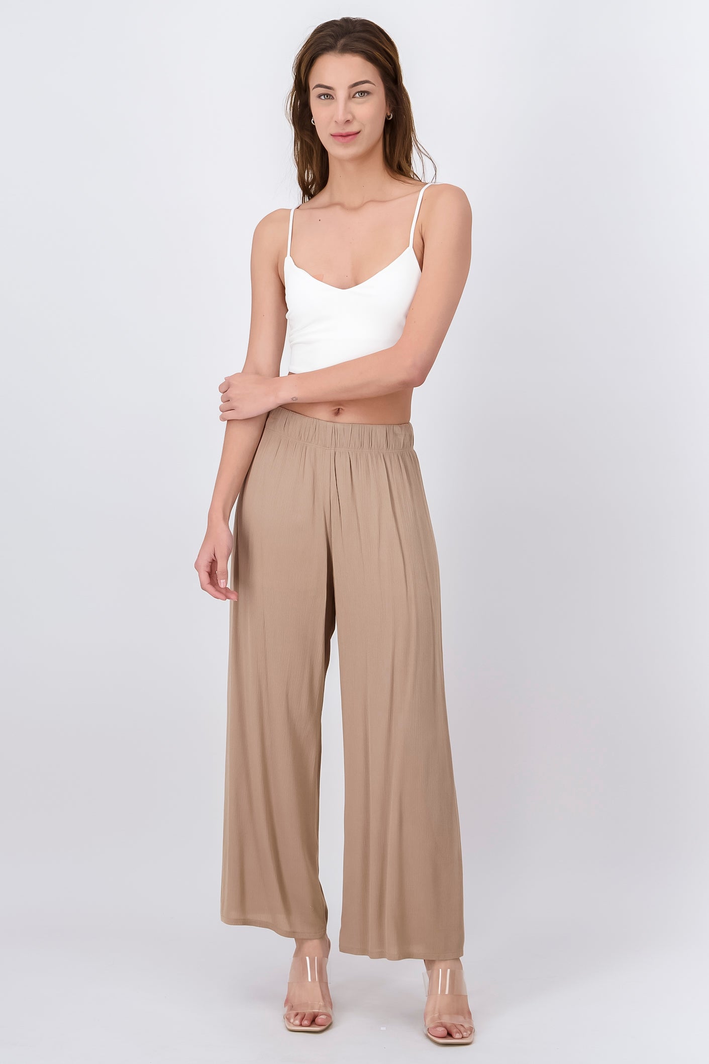 Pantalón Wide Leg Cintura Elástico CAFE