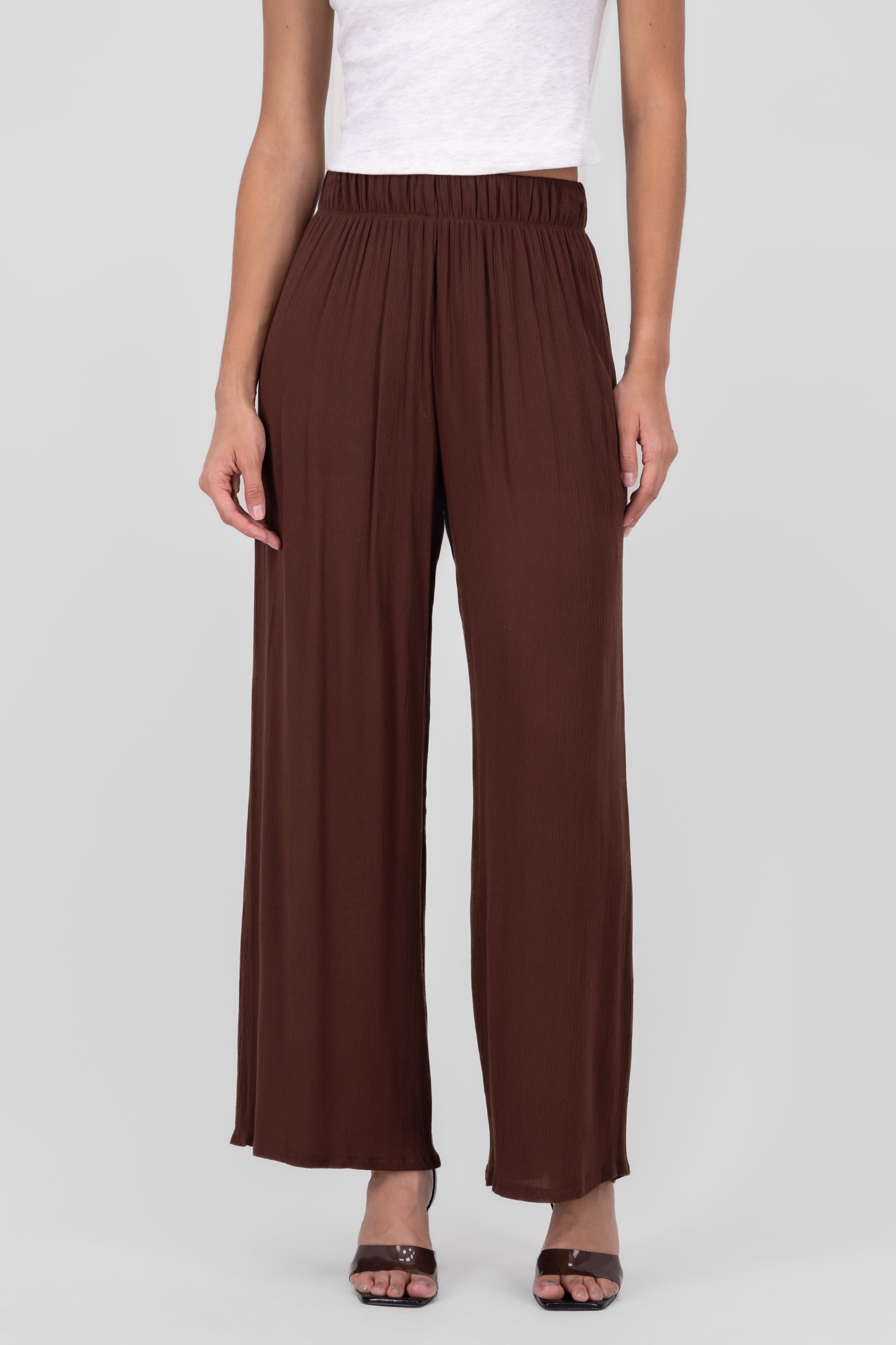 Pantalón Wide Leg Cintura Elástico CHOCOLATE