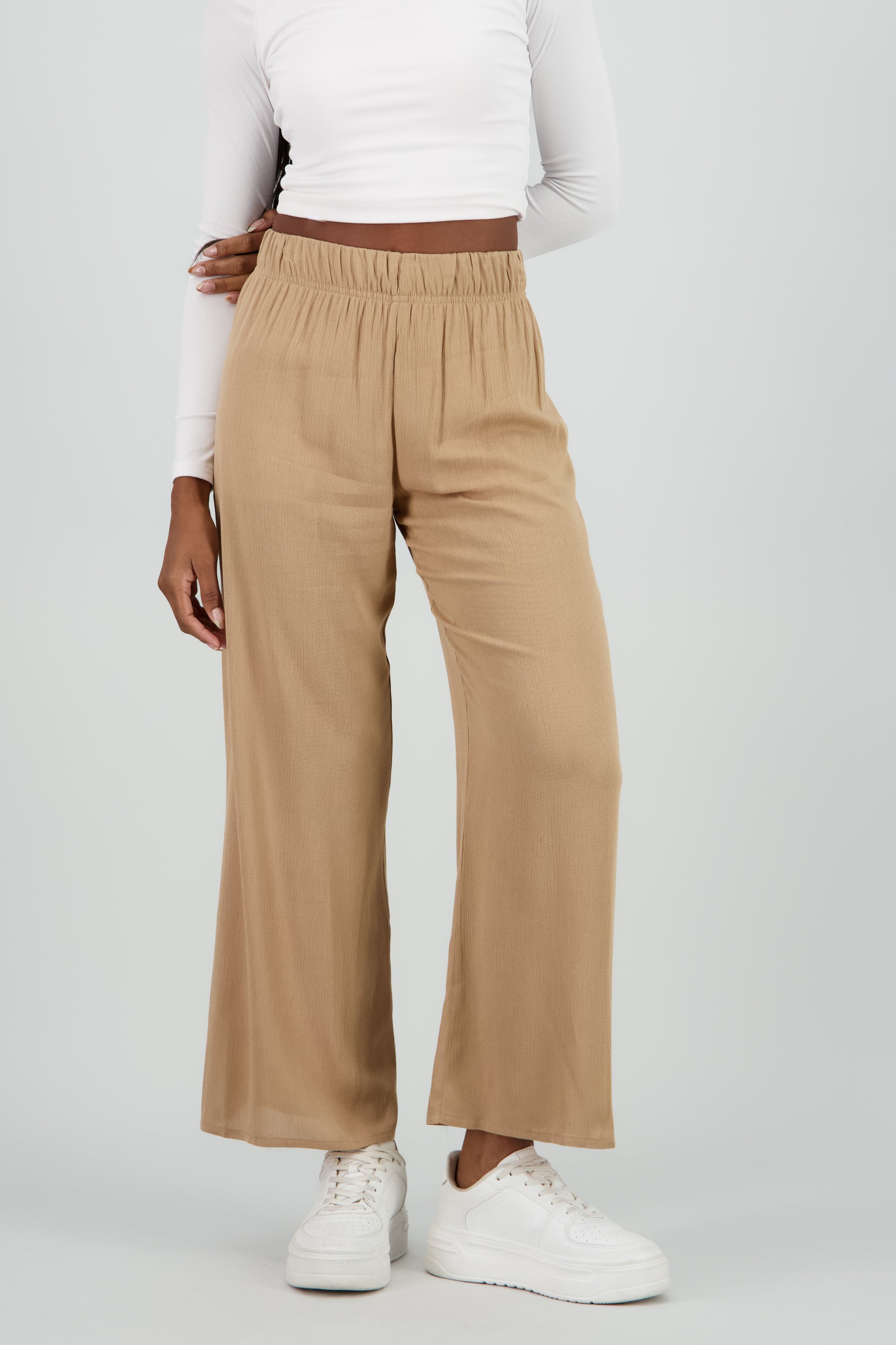 Pantalón Wide Leg Cintura Elástico TAUPE