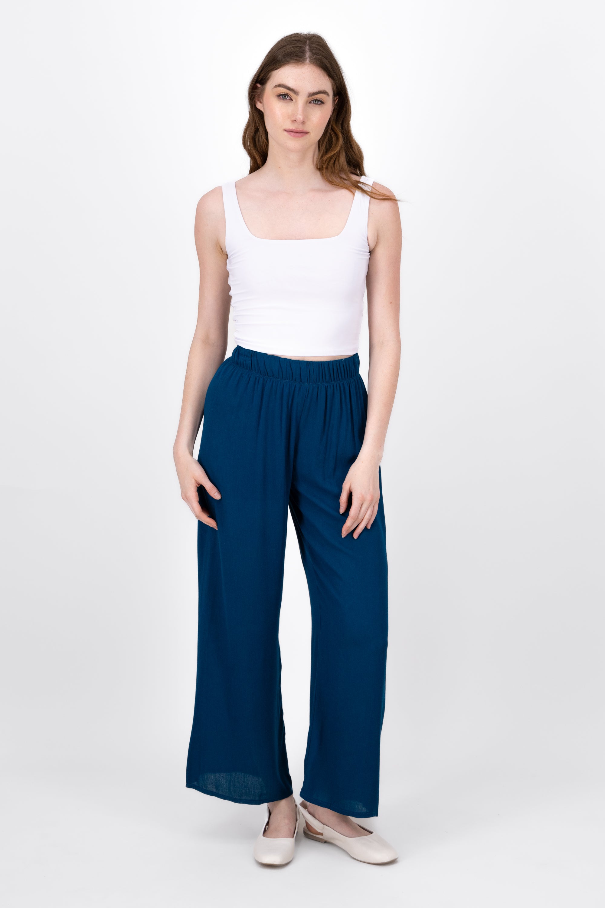 Pantalón Wide Leg Cintura Elástico PETROLEO