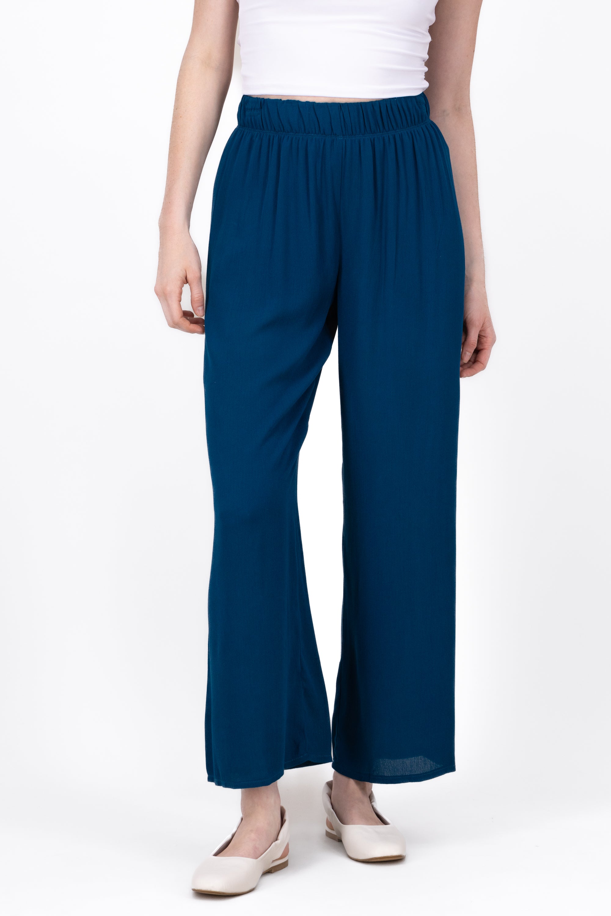 Pantalón Wide Leg Cintura Elástico PETROLEO