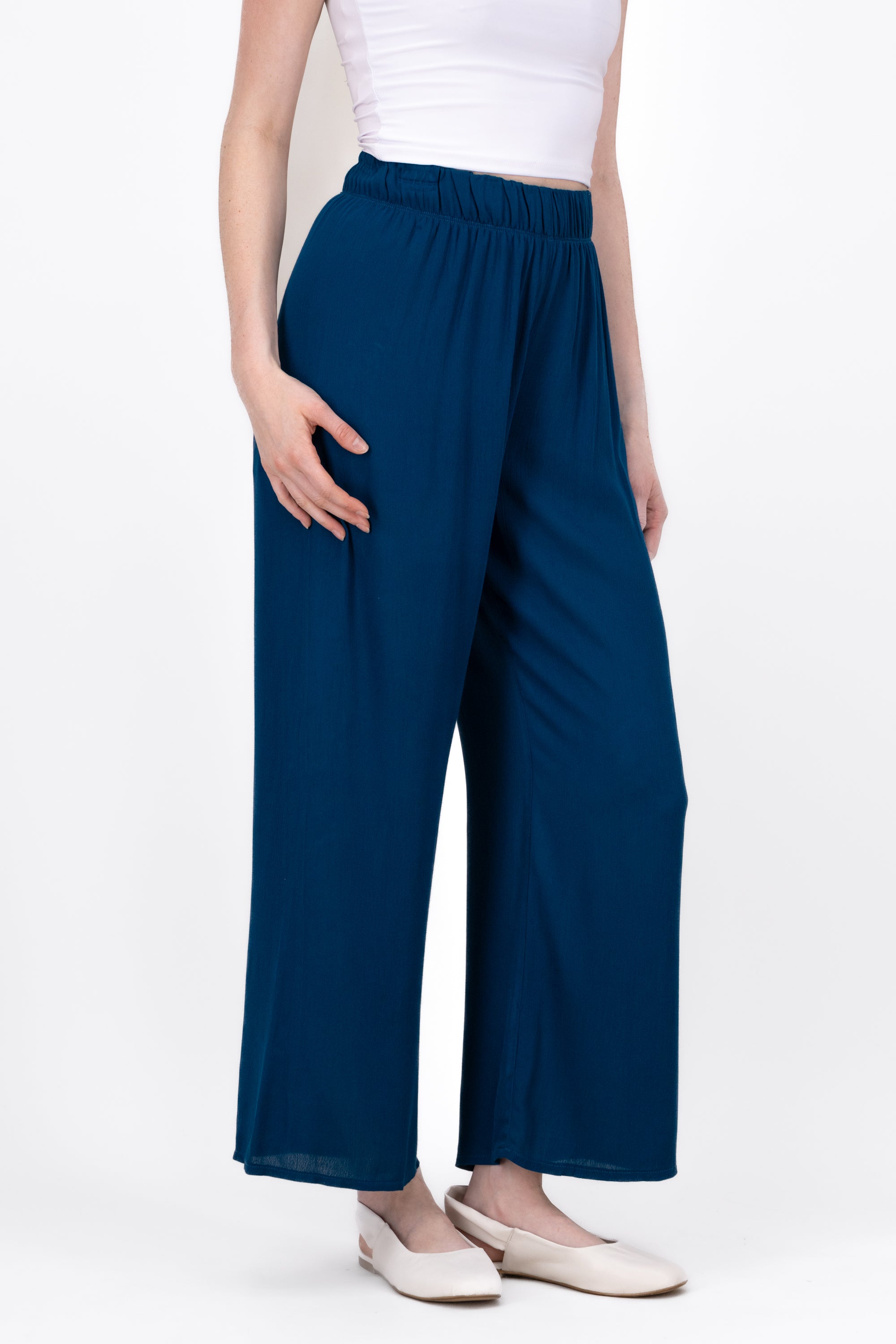 Pantalón Wide Leg Cintura Elástico PETROLEO