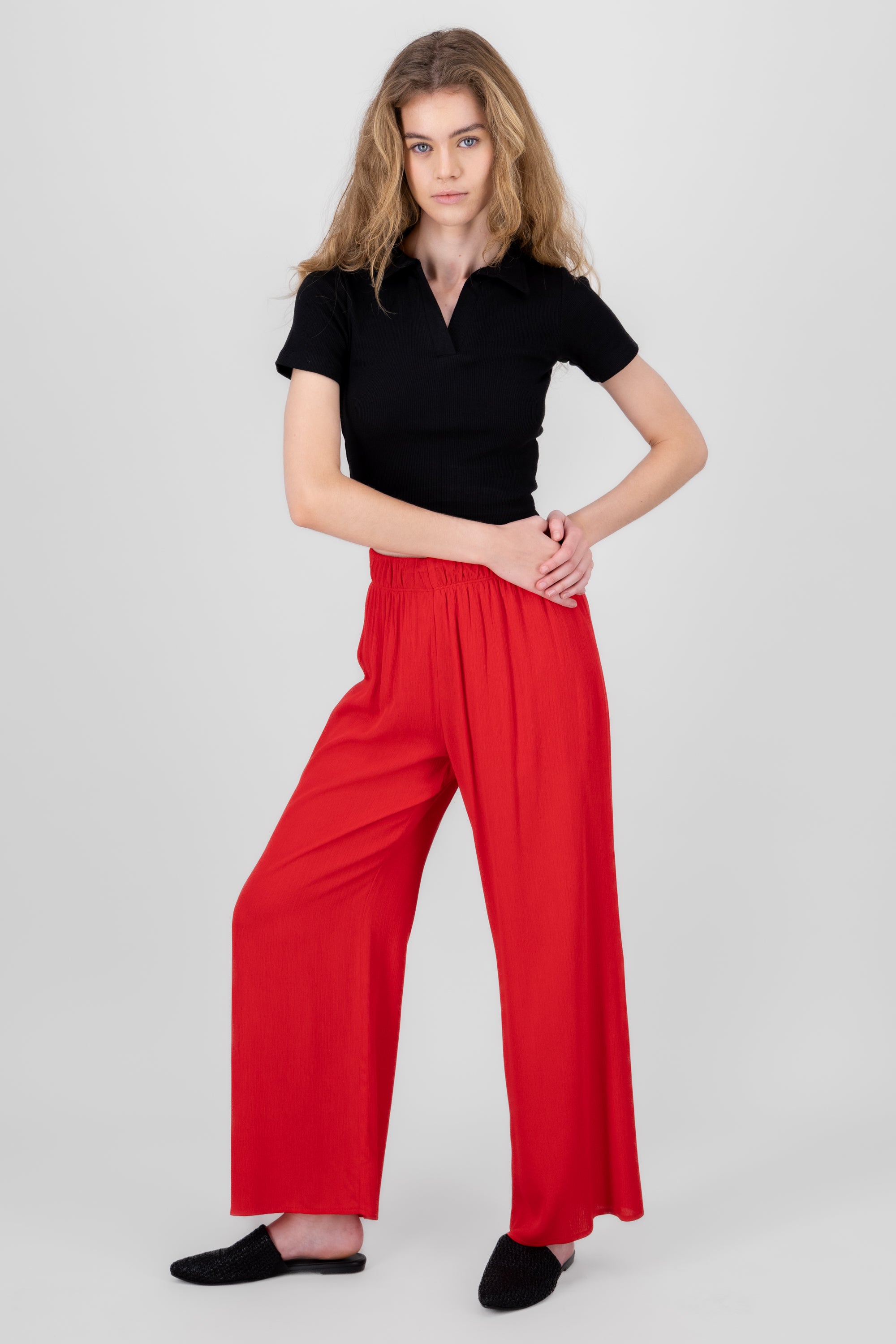 Pantalón Wide Leg Cintura Elástico ROJO QUEMADO