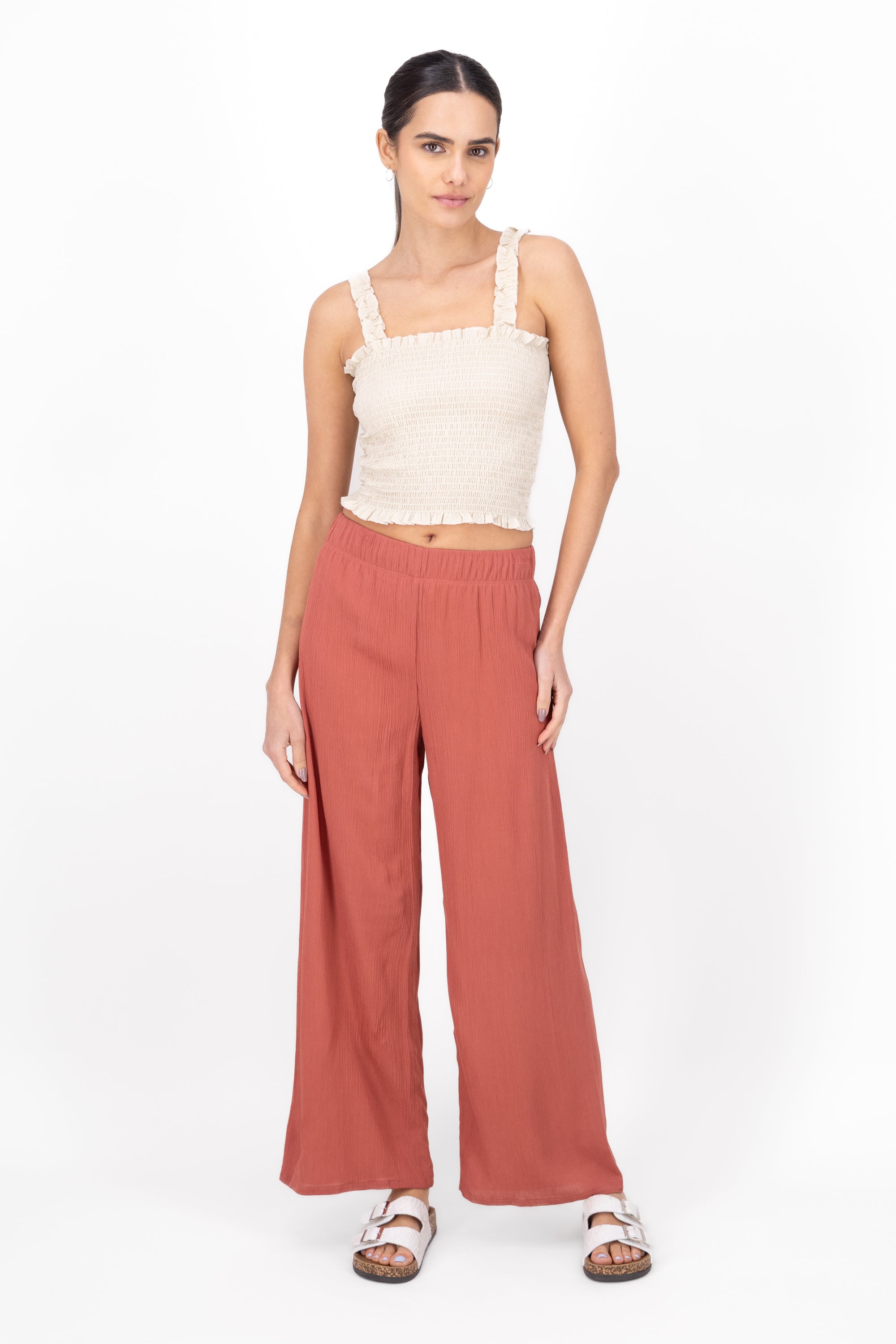 Pantalón Wide Leg Cintura Elástico MARSALA