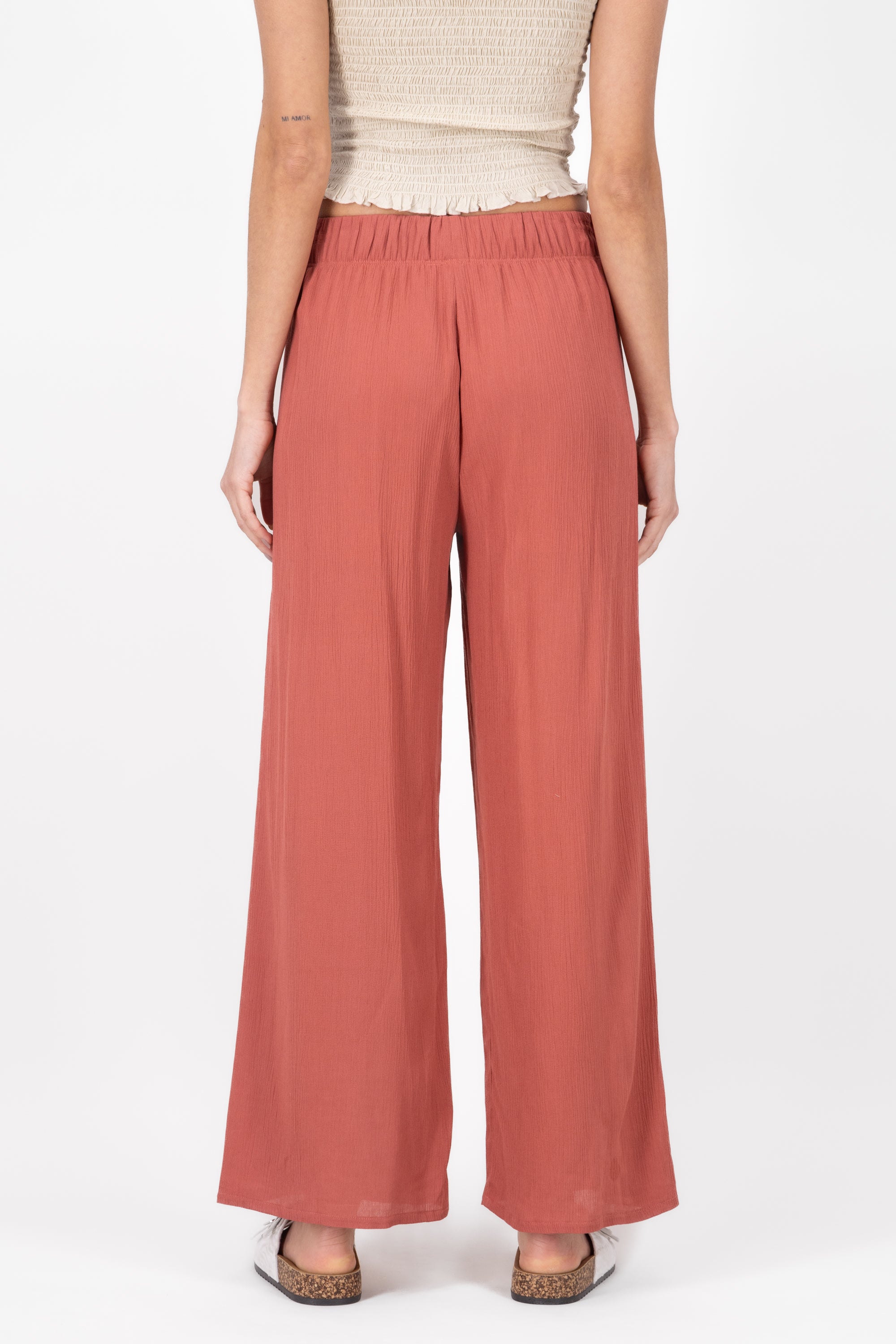 Pantalón Wide Leg Cintura Elástico MARSALA