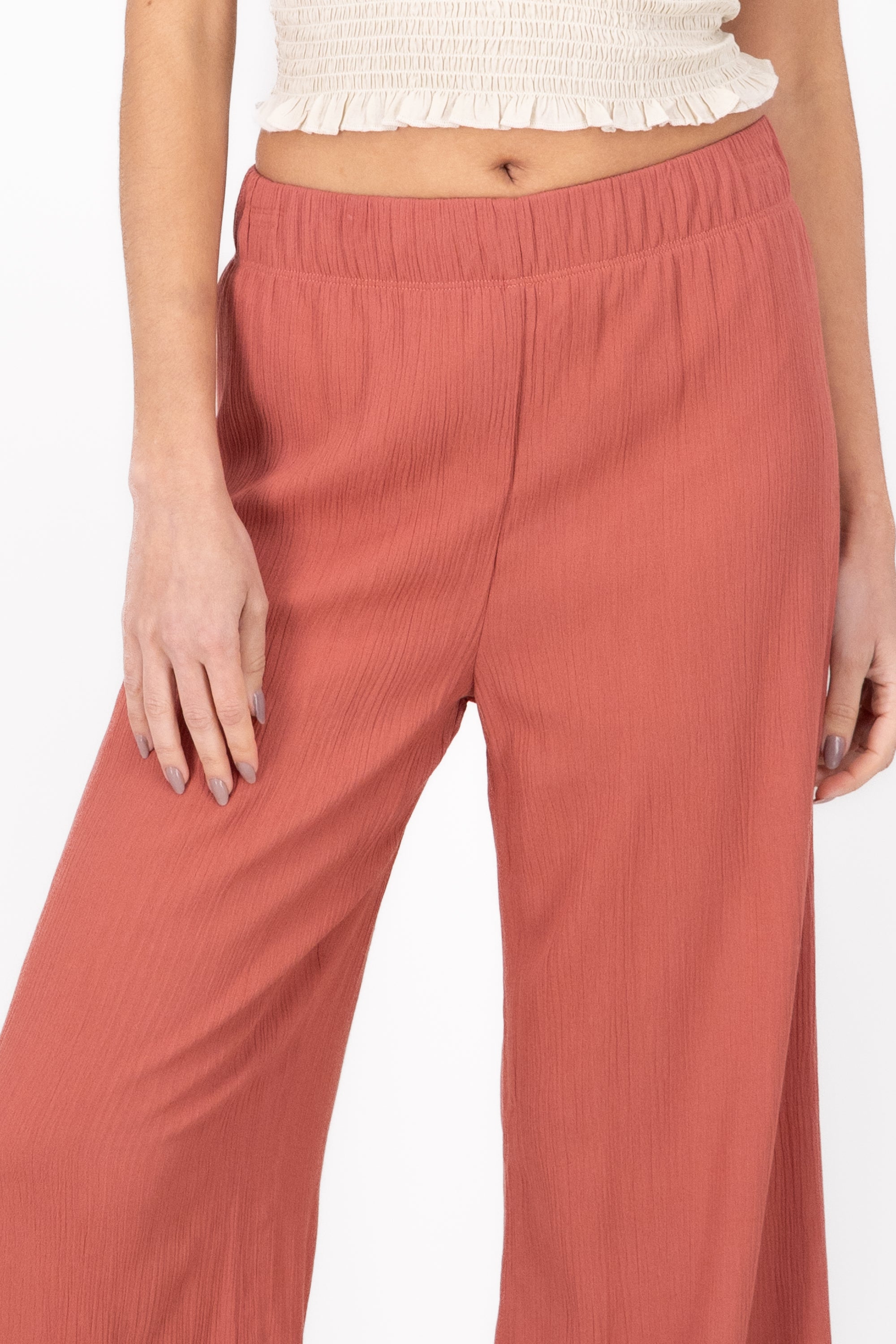 Pantalón Wide Leg Cintura Elástico MARSALA