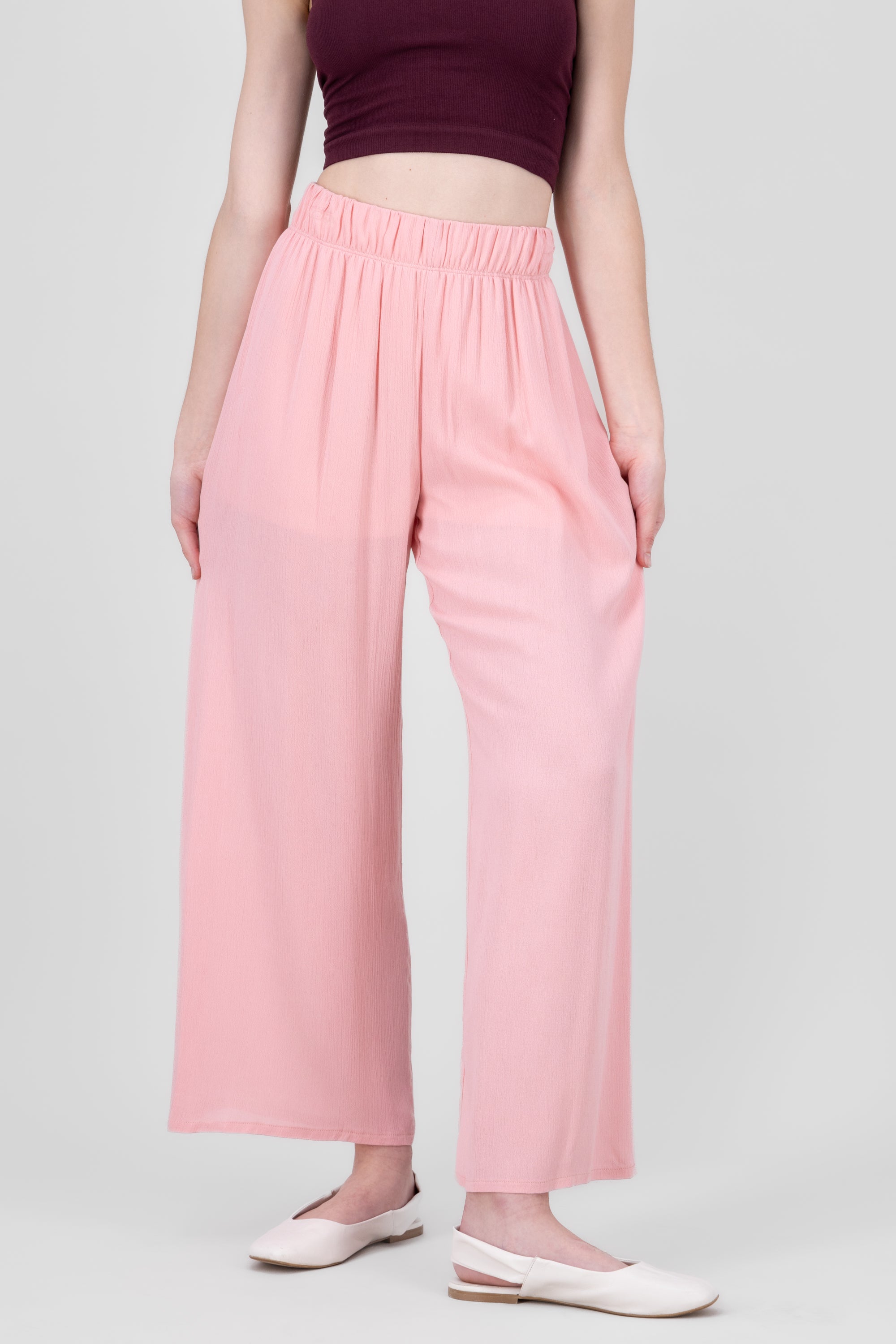 Pantalón Wide Leg Cintura Elástico PALO DE ROSA