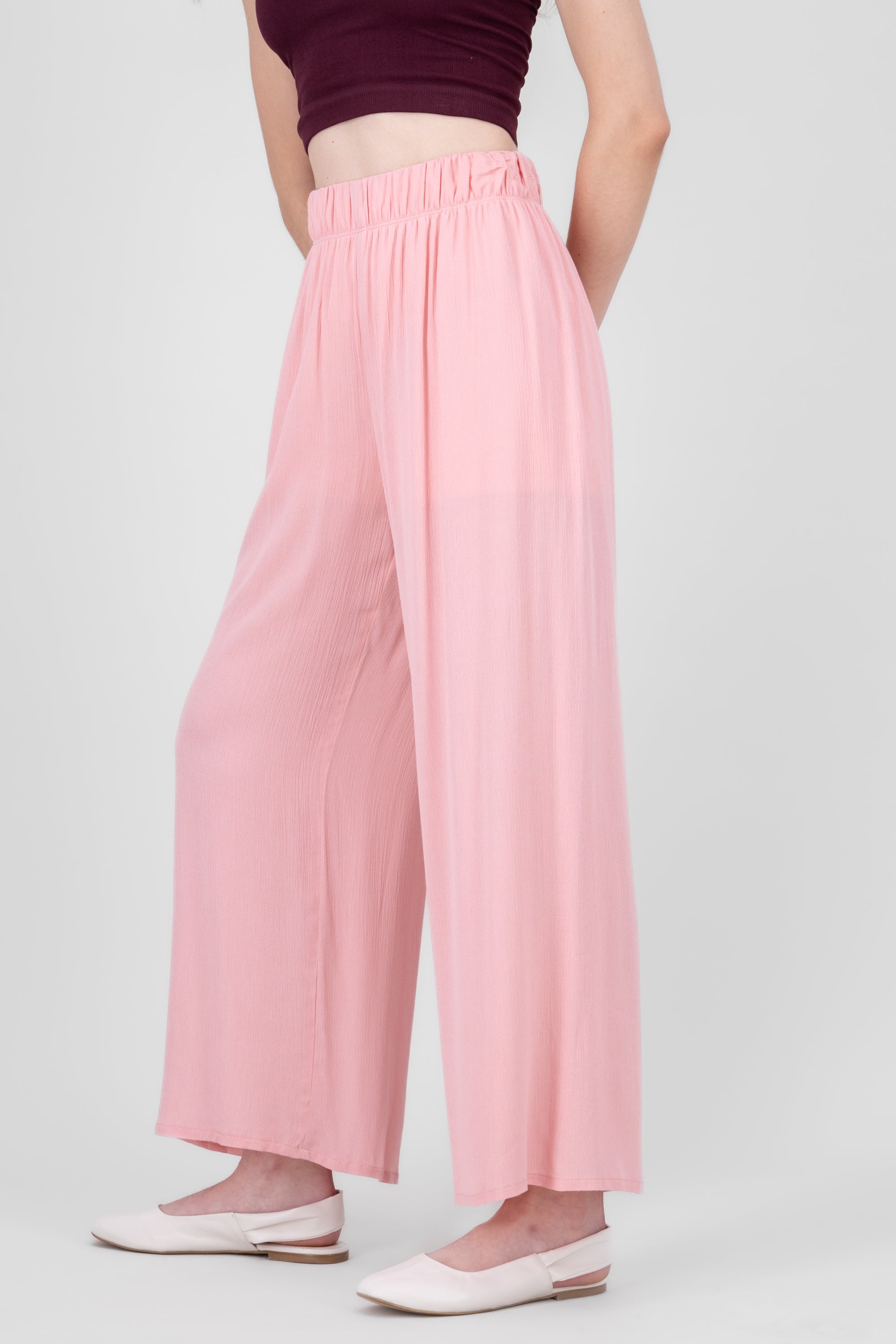 Pantalón Wide Leg Cintura Elástico PALO DE ROSA