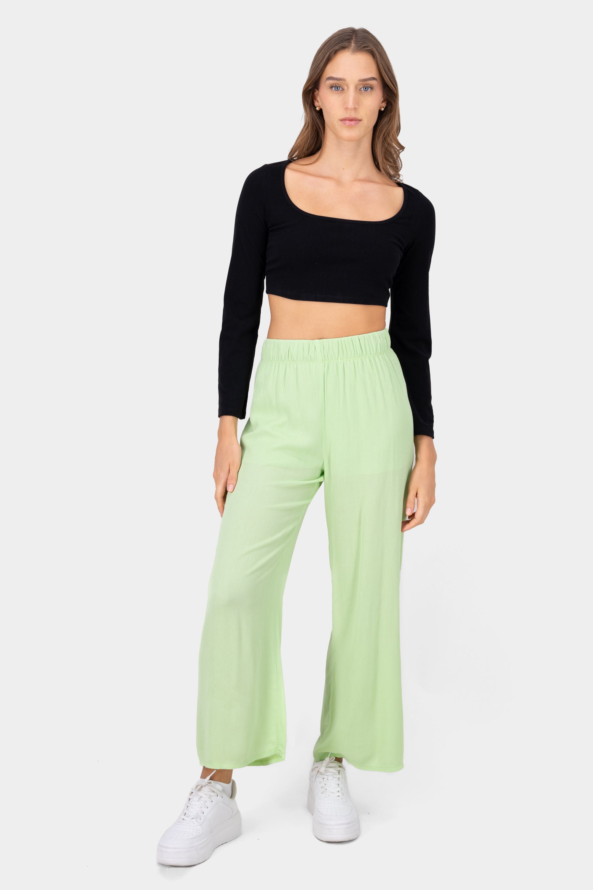 Pantalón Wide Leg Cintura Elástico VERDE