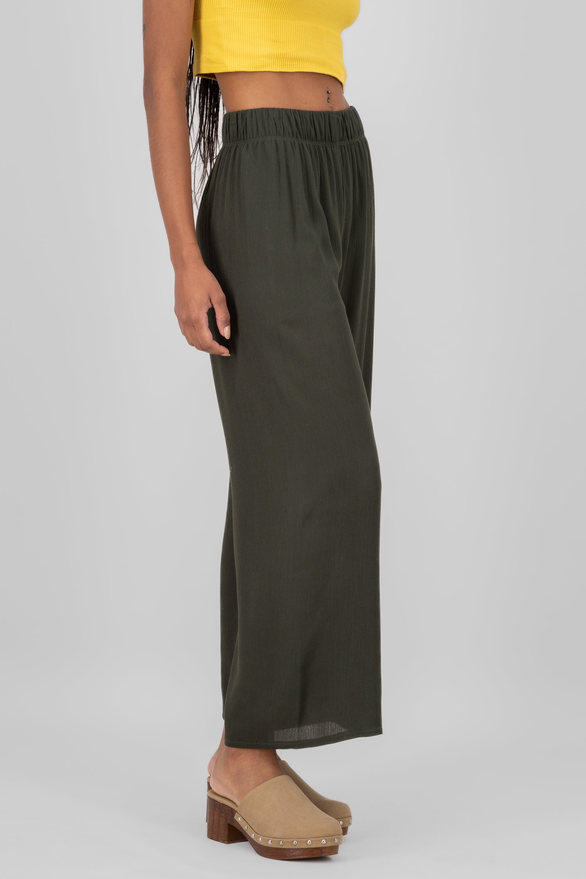 Pantalón Wide Leg Cintura Elástico VERDE BOTELLA